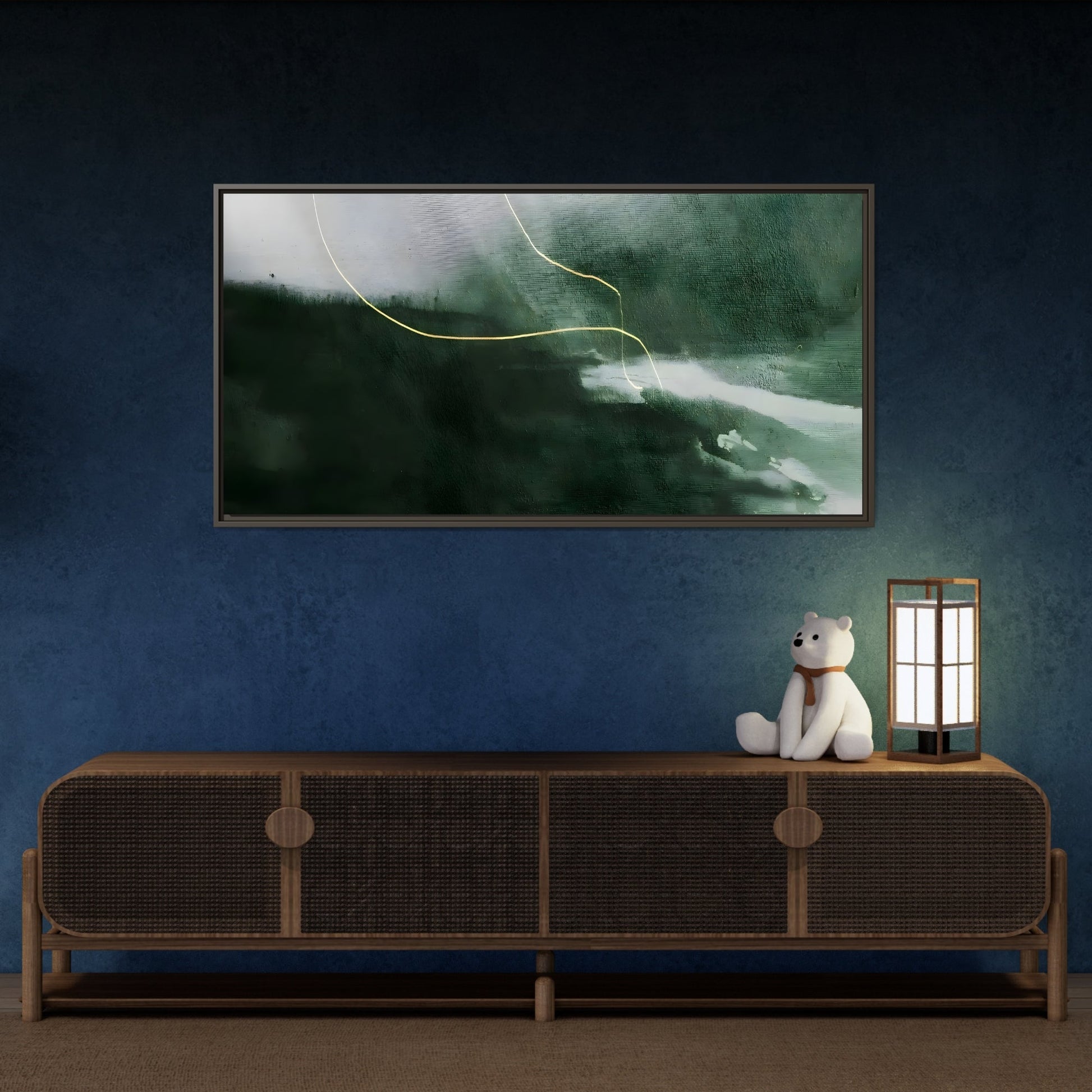 Green Abstract Canvas Wall Art - Large Modern Framed Canvas Print - YesArtYes