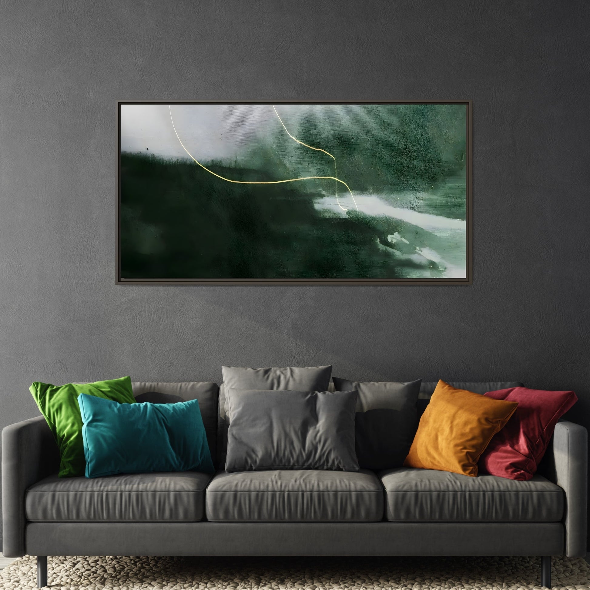 Green Abstract Canvas Wall Art - Large Modern Framed Canvas Print - YesArtYes