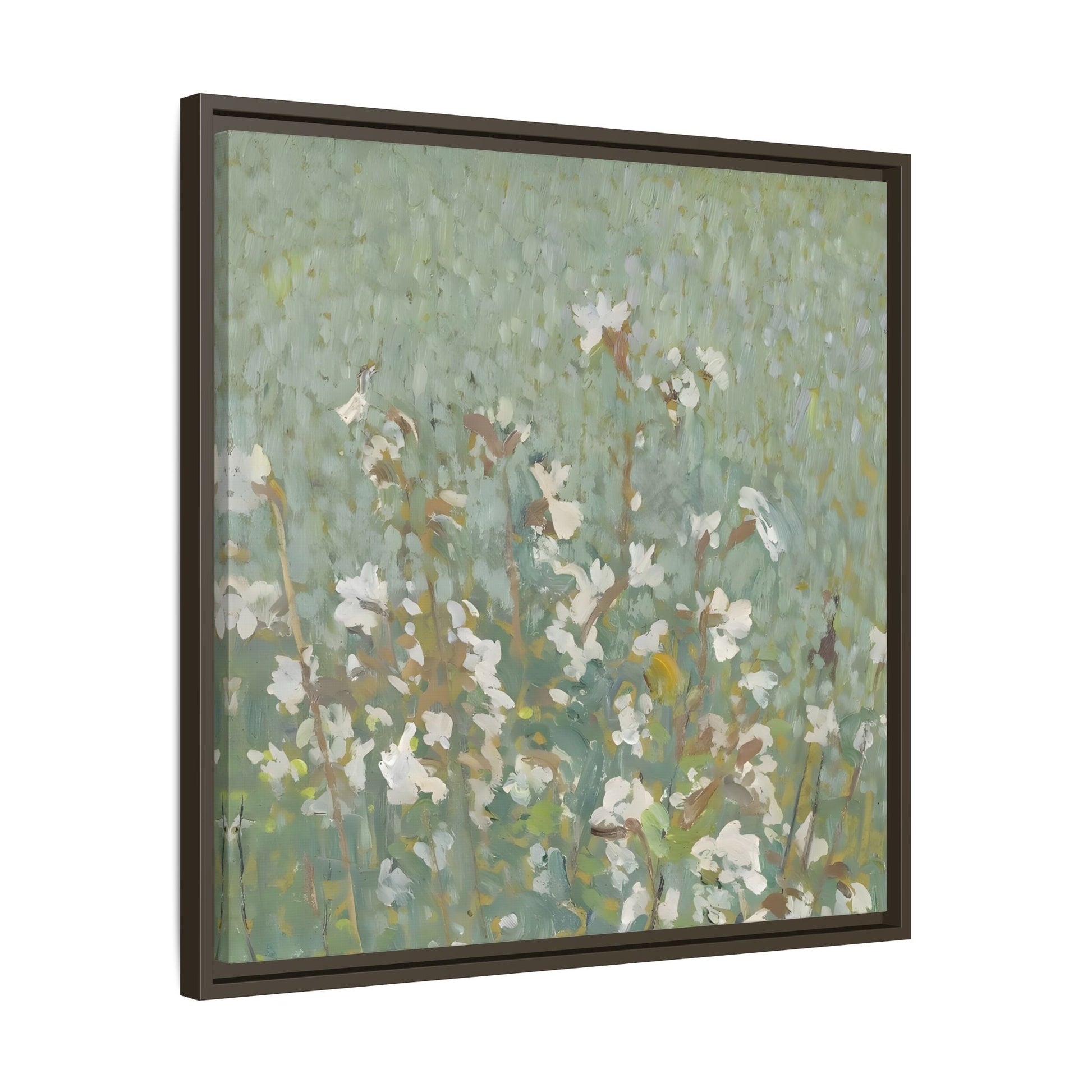 Green Abstract Wildflower Framed Canvas Wall Art Floral Vintage Print