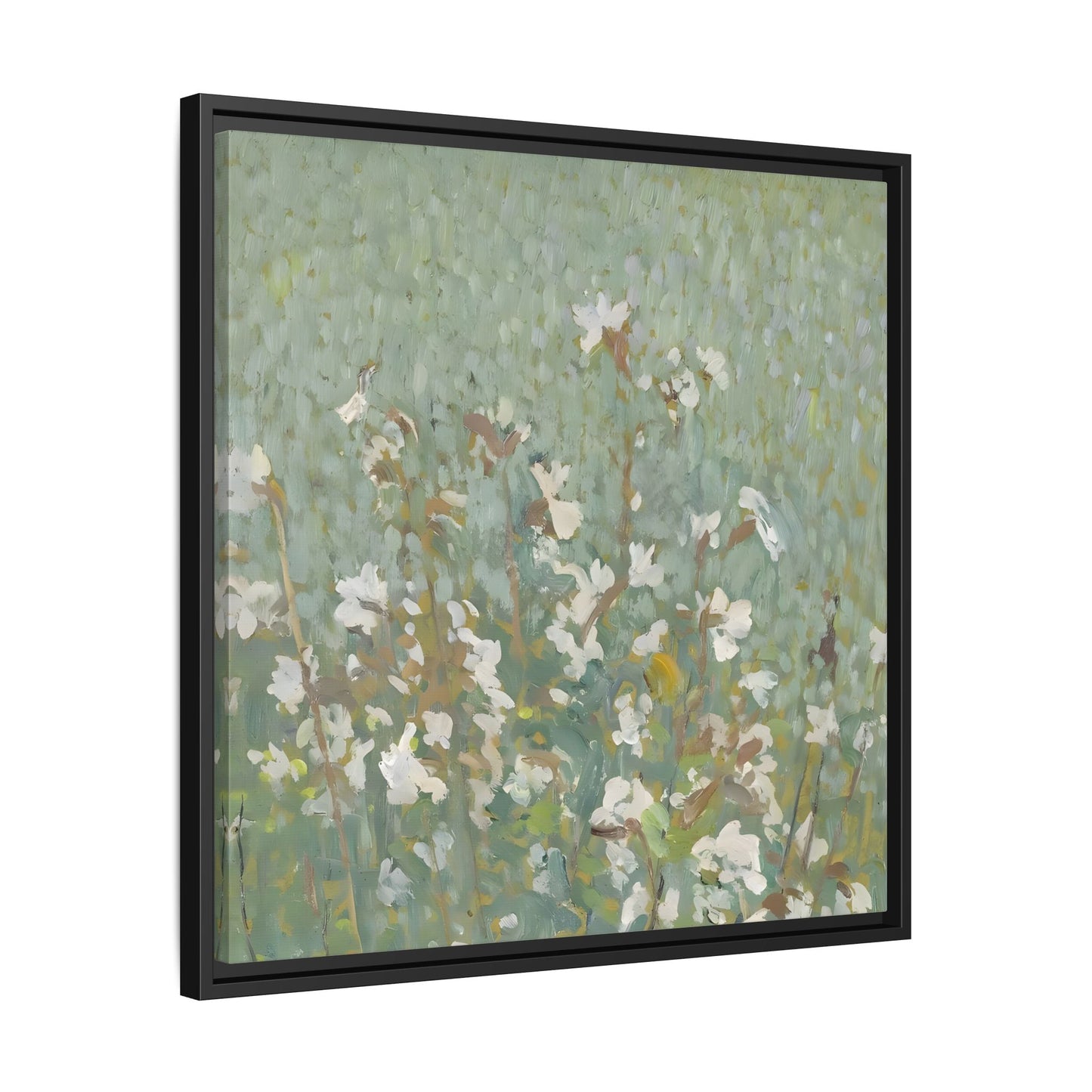 Green Abstract Wildflower Framed Canvas Wall Art Floral Vintage Print