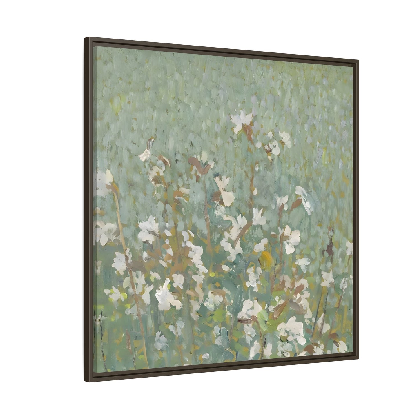 Green Abstract Wildflower Framed Canvas Wall Art Floral Vintage Print