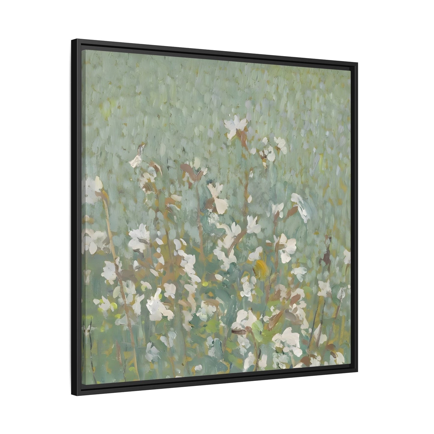 Green Abstract Wildflower Framed Canvas Wall Art Floral Vintage Print