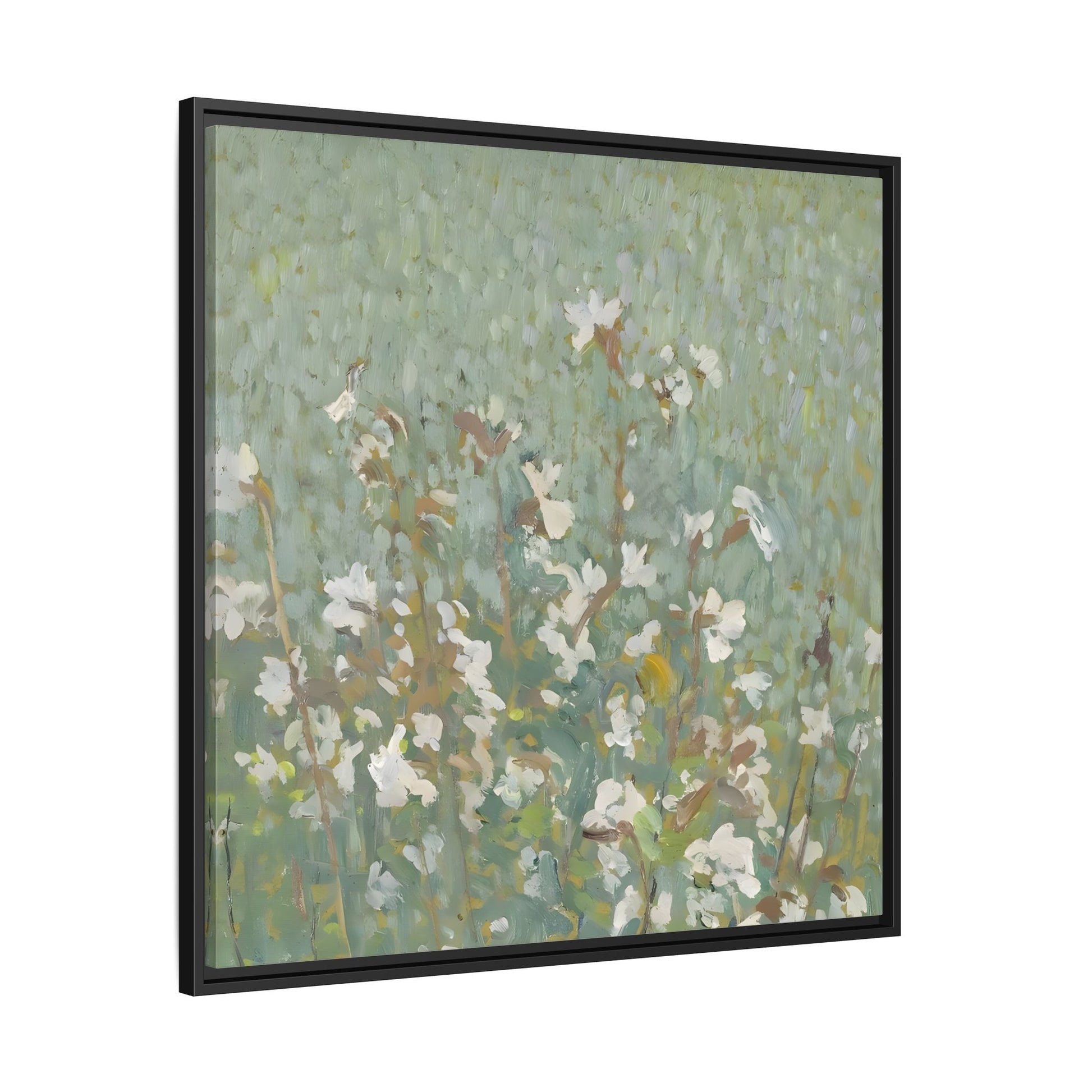 Green Abstract Wildflower Framed Canvas Wall Art Floral Vintage Print