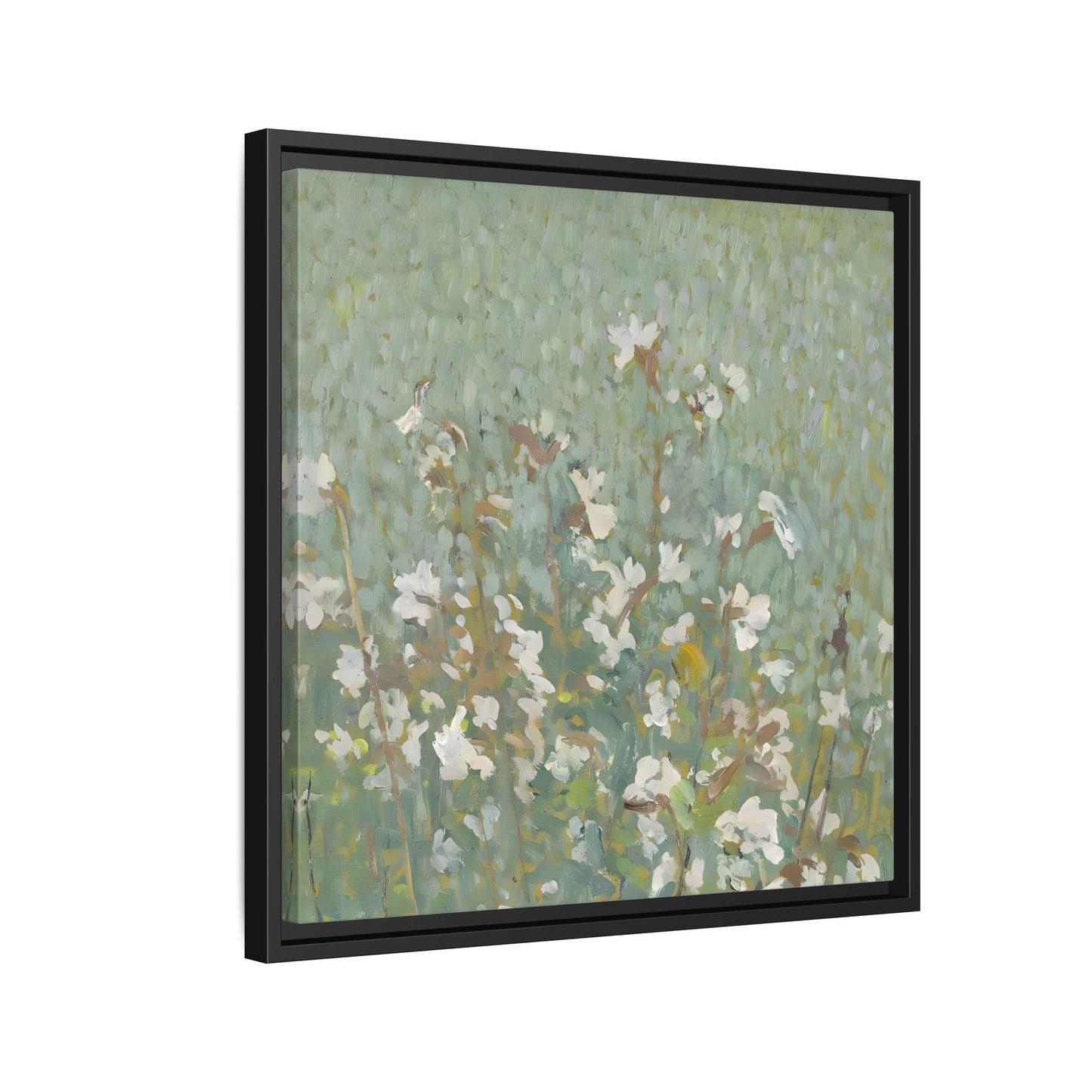 Green Abstract Wildflower Framed Canvas Wall Art Floral Vintage Print