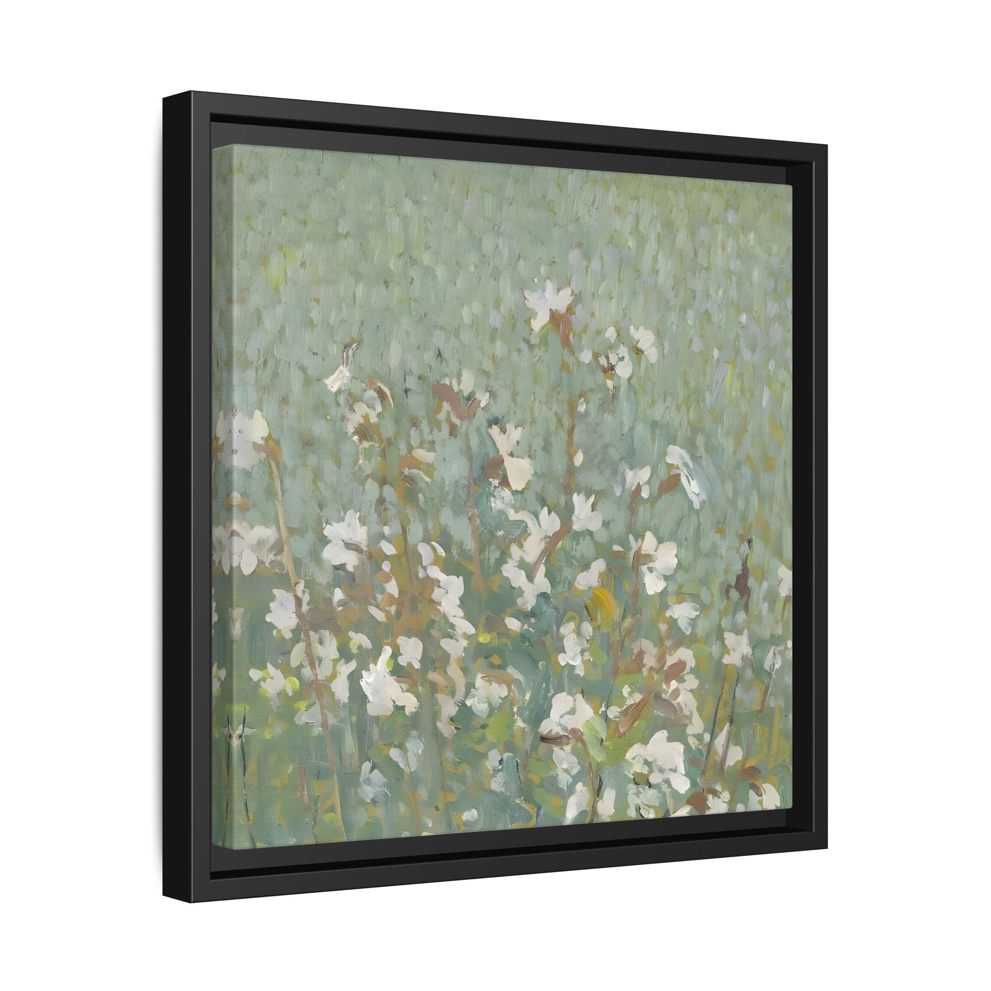 Green Abstract Wildflower Framed Canvas Wall Art Floral Vintage Print