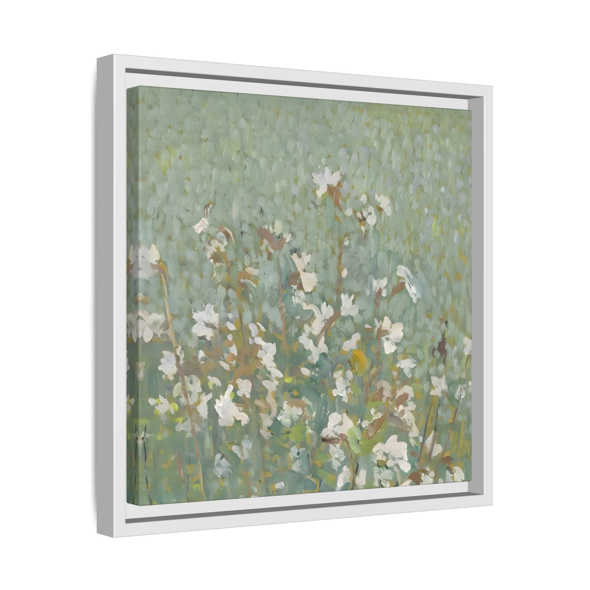 Green Abstract Wildflower Framed Canvas Wall Art Floral Vintage Print