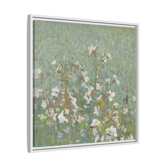 Green Abstract Wildflower Framed Canvas Wall Art Floral Vintage Print