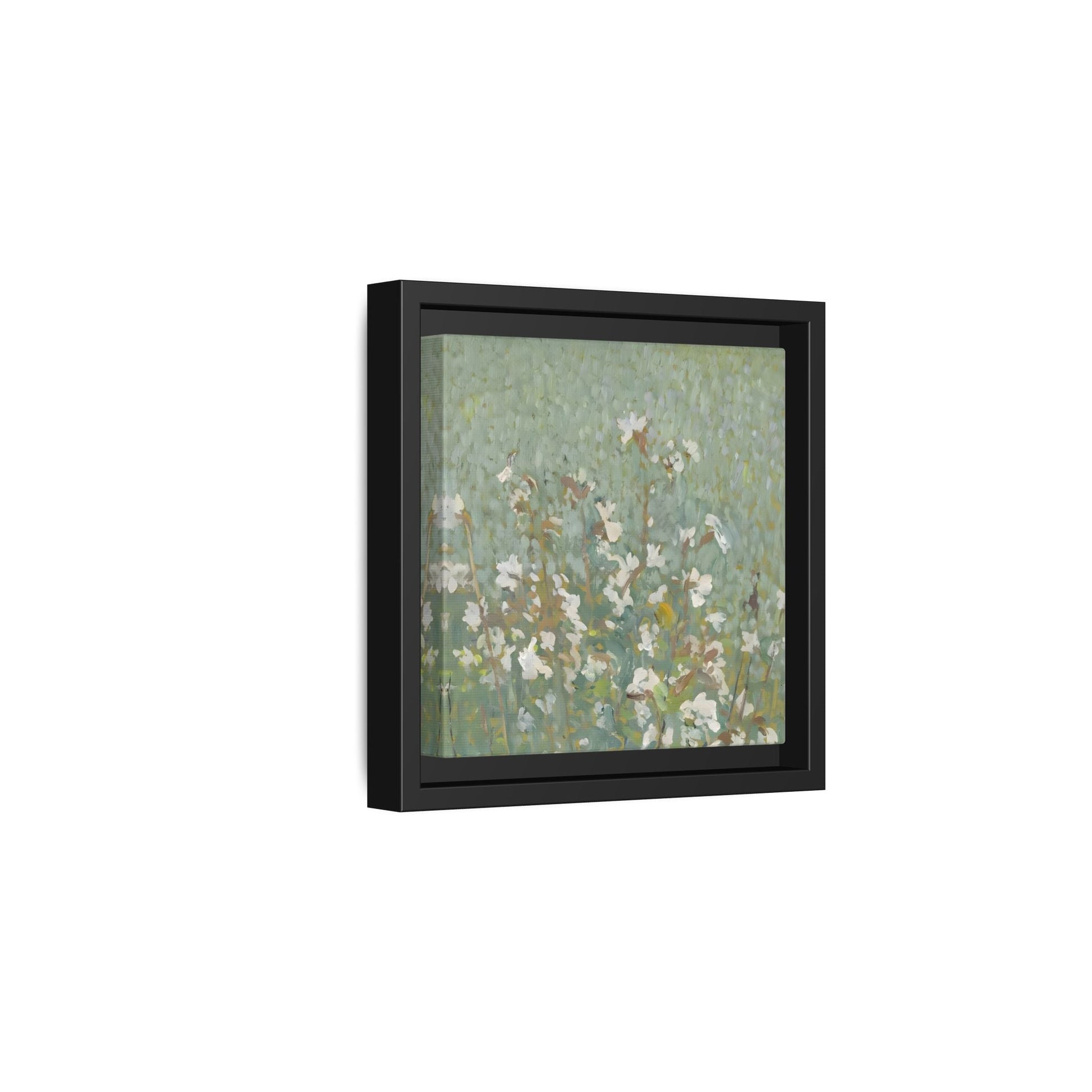 Green Abstract Wildflower Framed Canvas Wall Art Floral Vintage Print