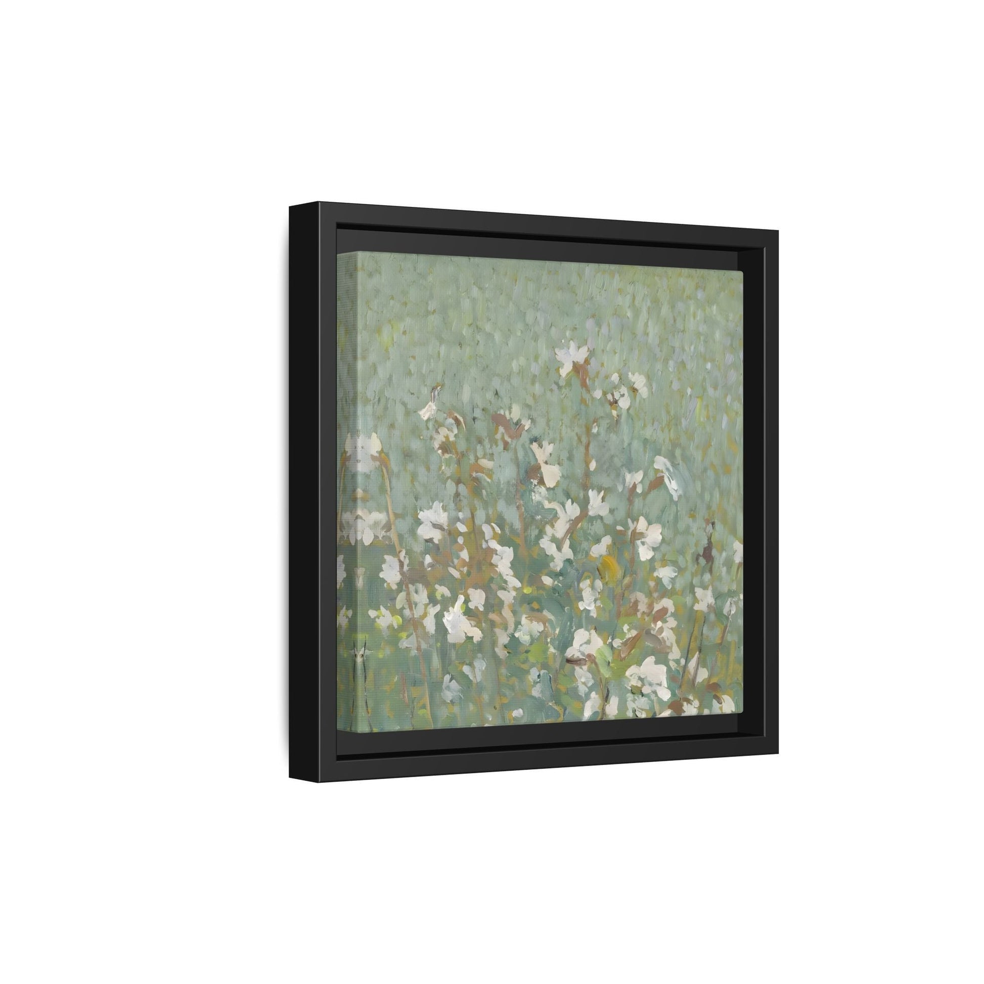 Green Abstract Wildflower Framed Canvas Wall Art Floral Vintage Print