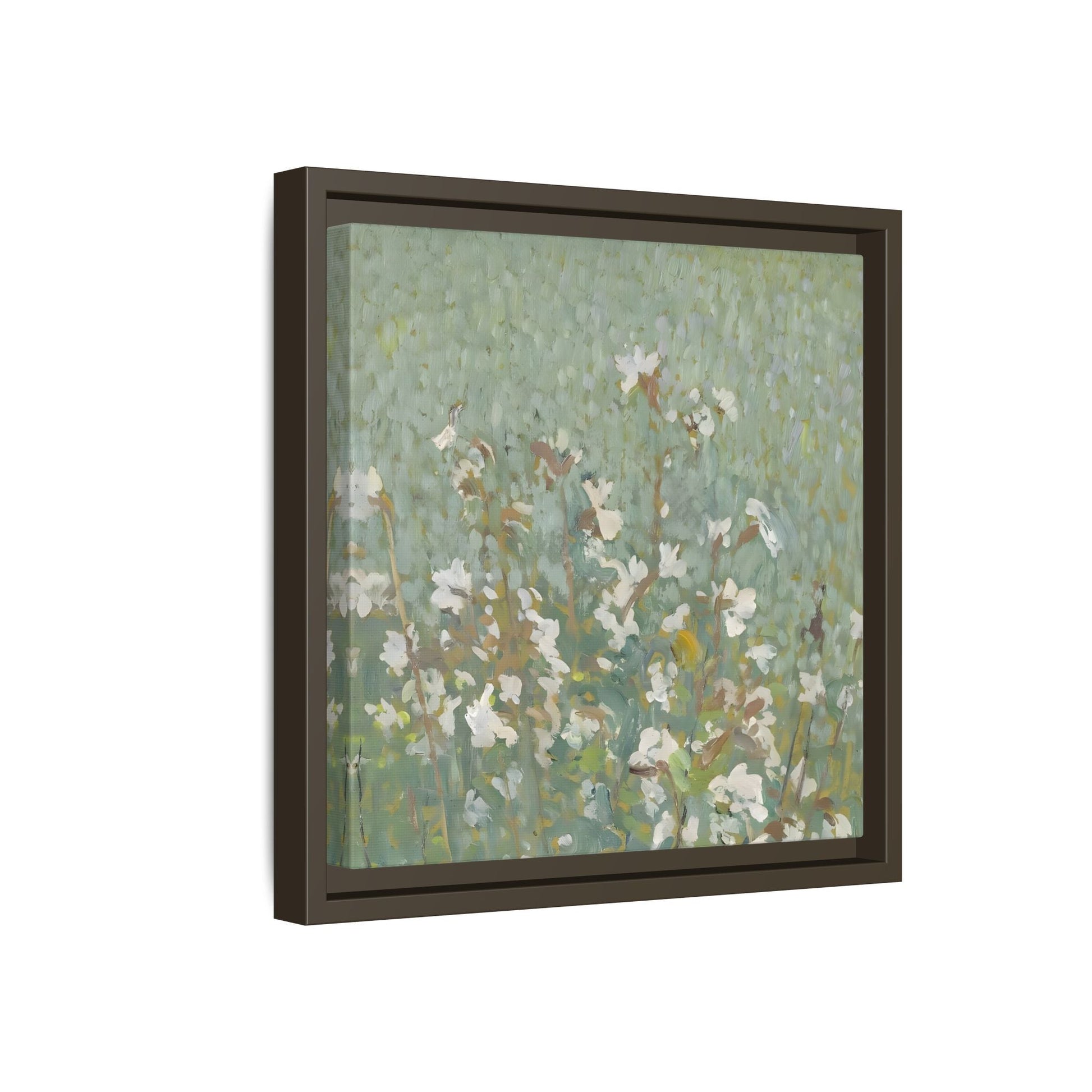 Green Abstract Wildflower Framed Canvas Wall Art Floral Vintage Print