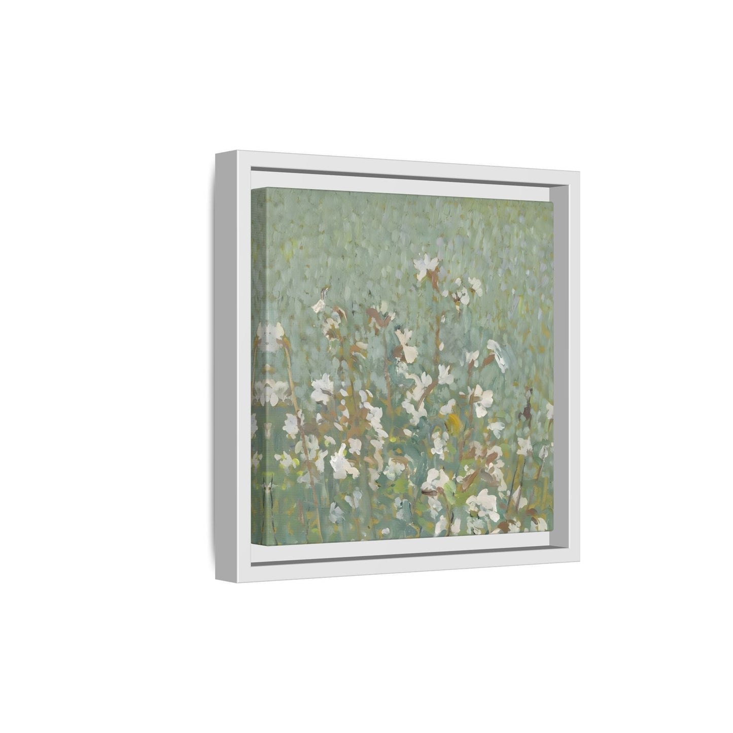 Green Abstract Wildflower Framed Canvas Wall Art Floral Vintage Print