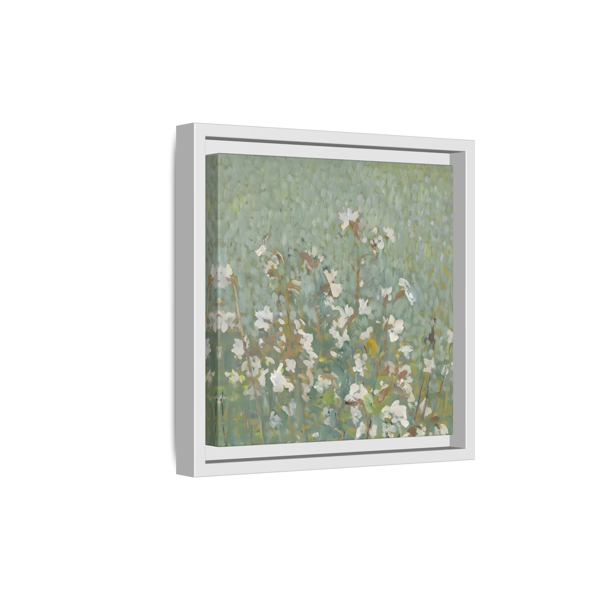 Green Abstract Wildflower Framed Canvas Wall Art Floral Vintage Print