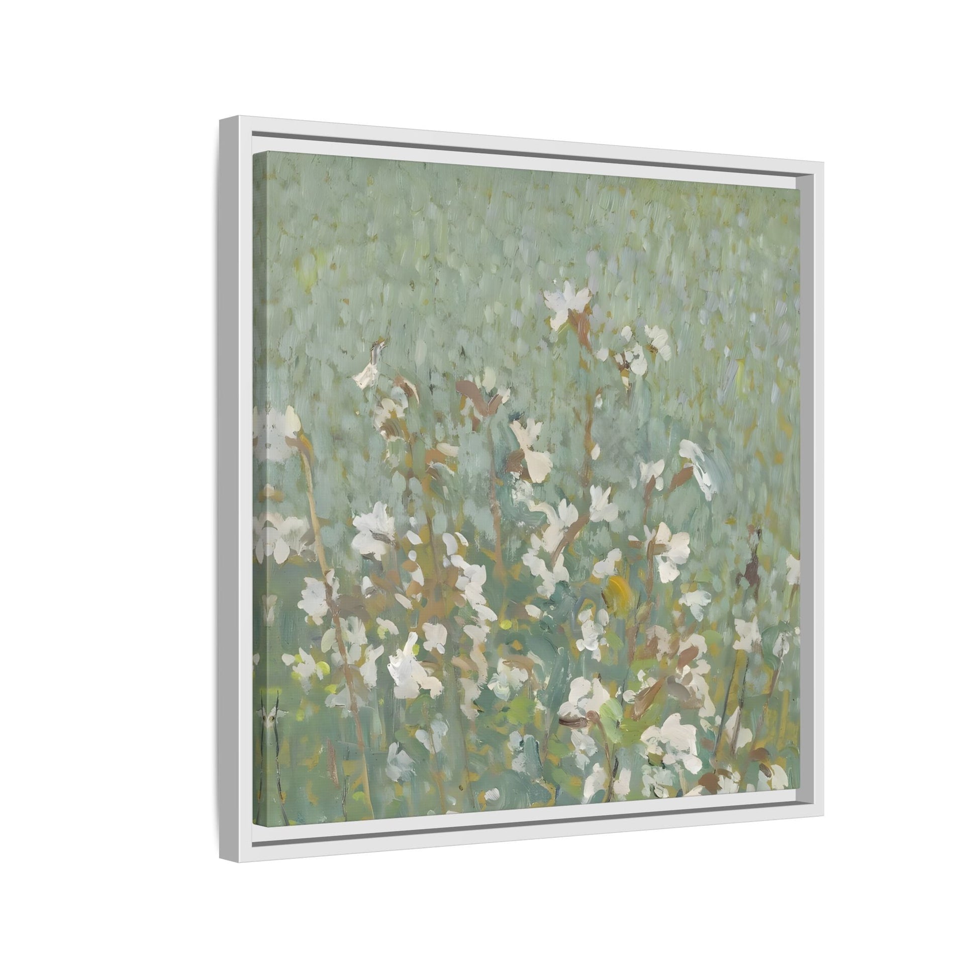 Green Abstract Wildflower Framed Canvas Wall Art Floral Vintage Print
