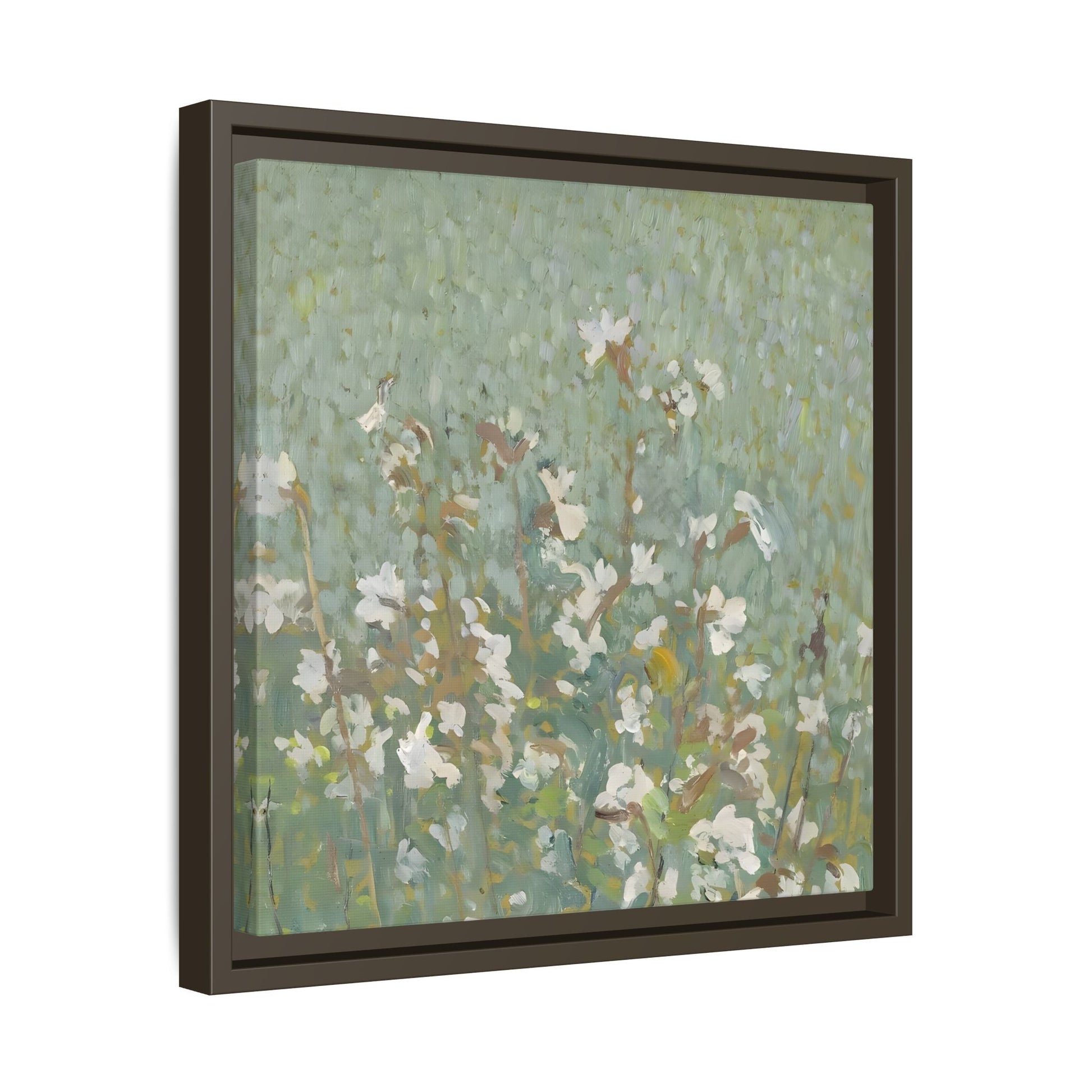 Green Abstract Wildflower Framed Canvas Wall Art Floral Vintage Print