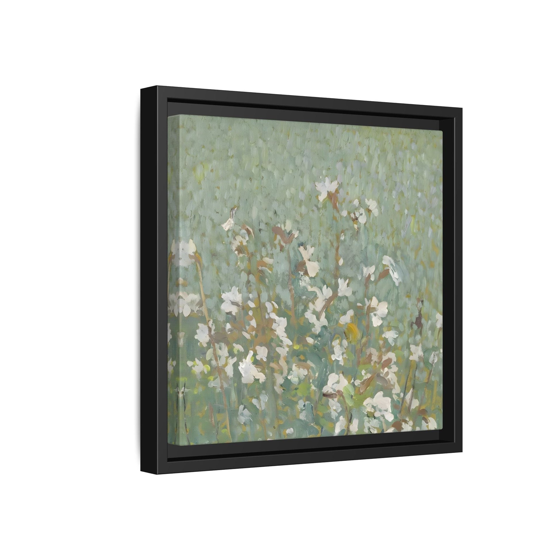 Green Abstract Wildflower Framed Canvas Wall Art Floral Vintage Print
