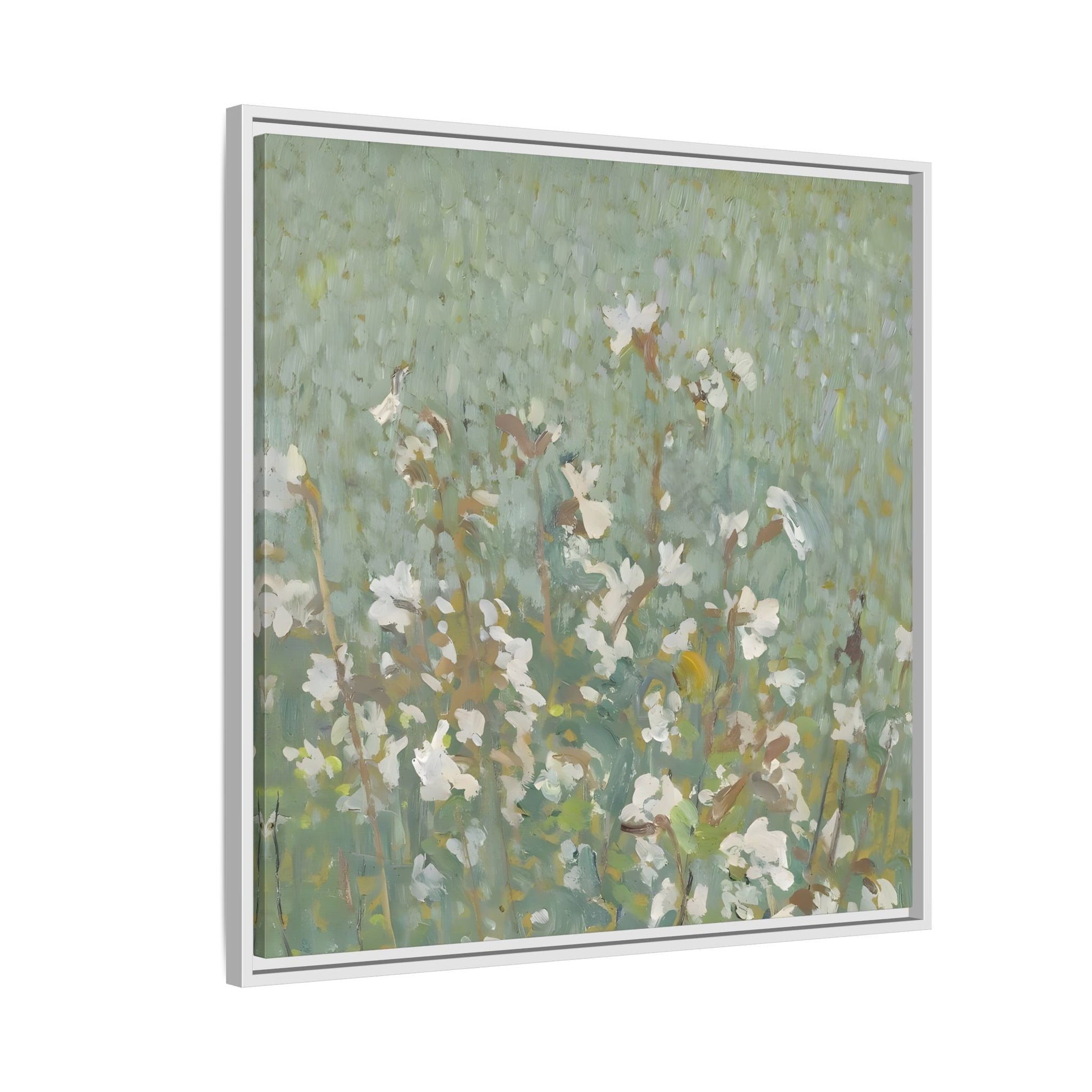 Green Abstract Wildflower Framed Canvas Wall Art Floral Vintage Print