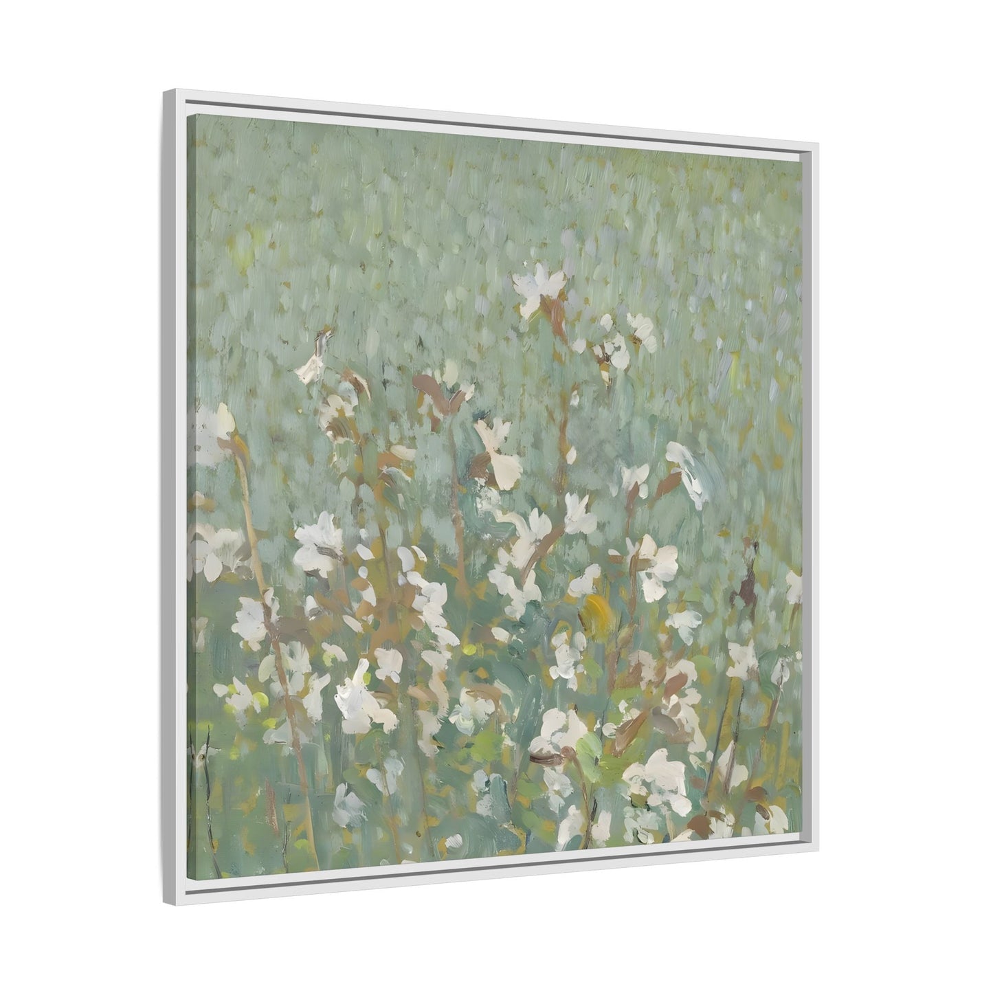 Green Abstract Wildflower Framed Canvas Wall Art Floral Vintage Print