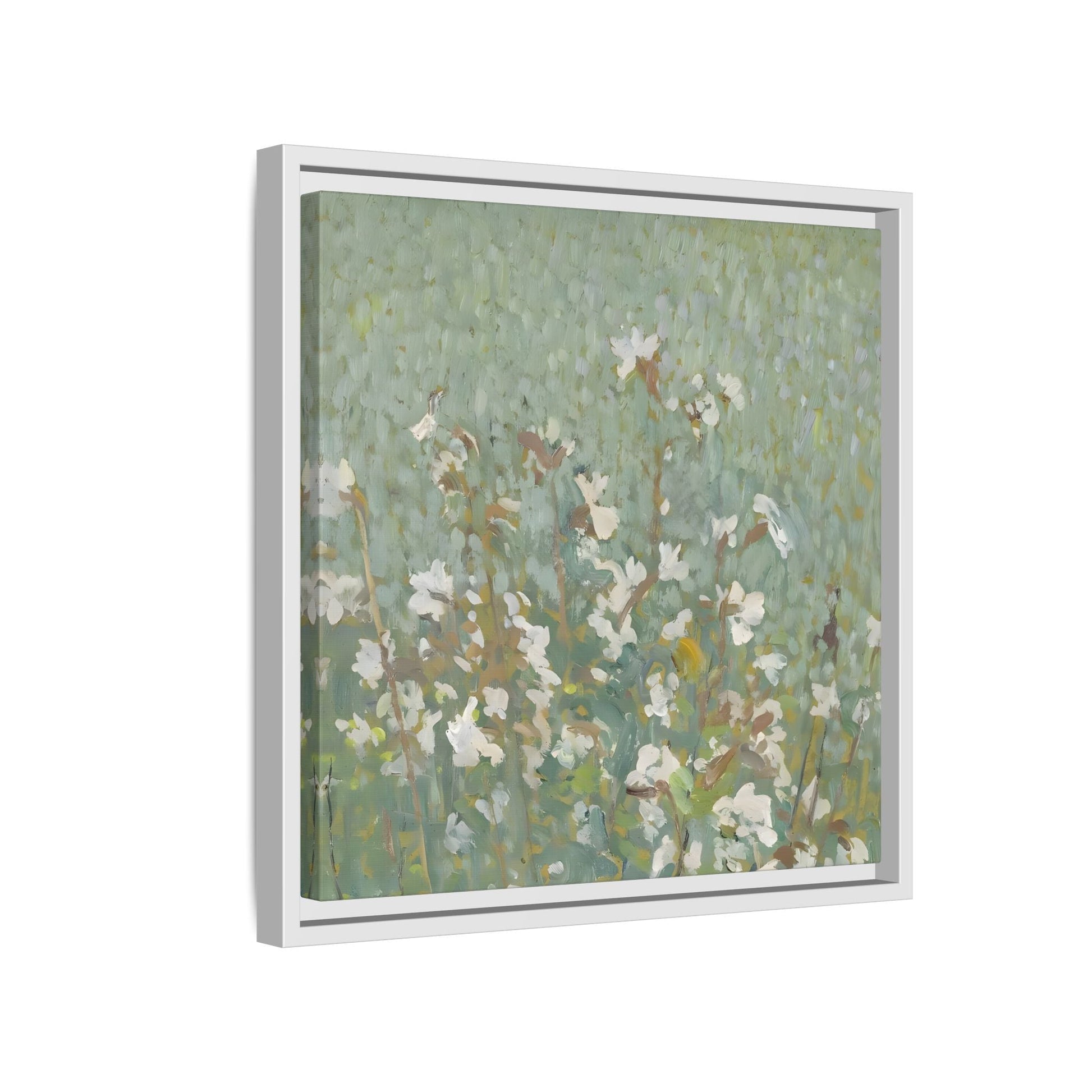 Green Abstract Wildflower Framed Canvas Wall Art Floral Vintage Print