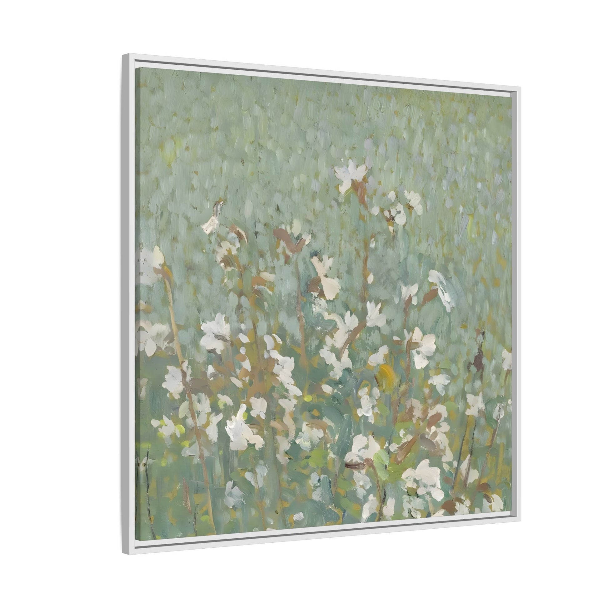 Green Abstract Wildflower Framed Canvas Wall Art Floral Vintage Print