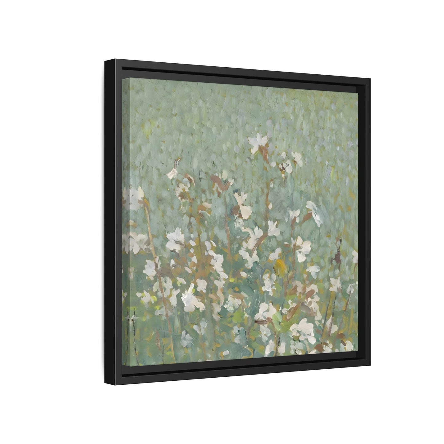 Green Abstract Wildflower Framed Canvas Wall Art Floral Vintage Print