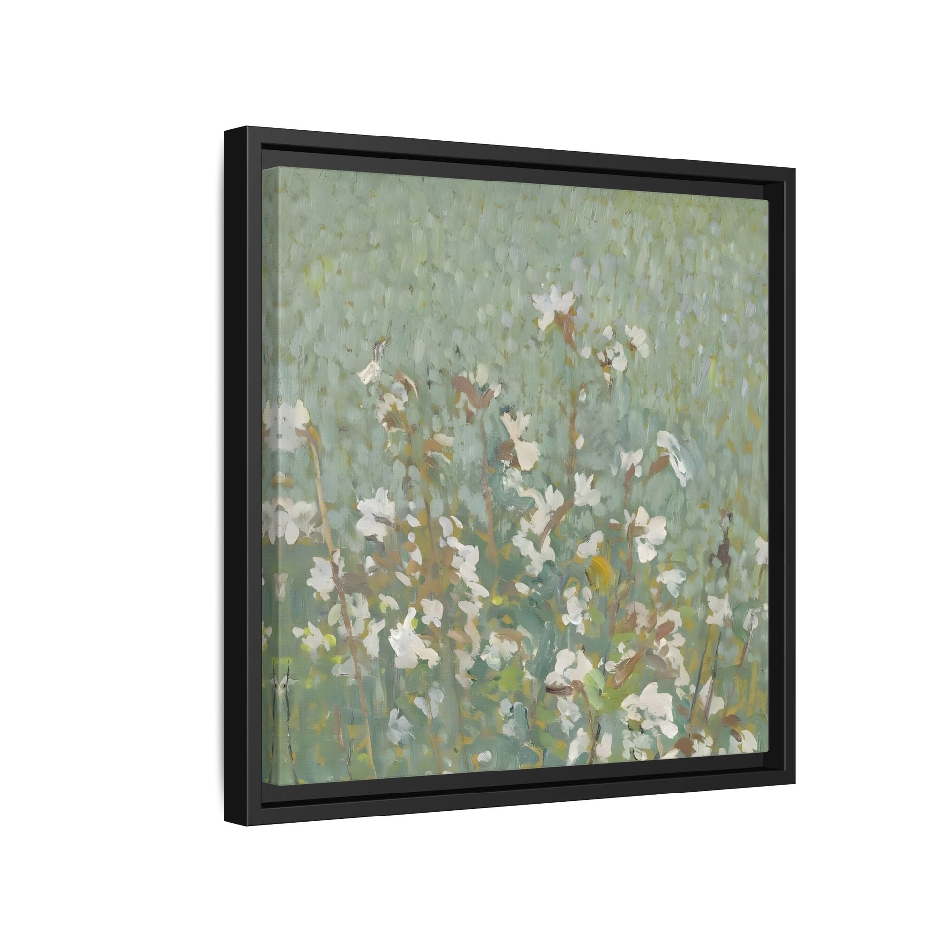 Green Abstract Wildflower Framed Canvas Wall Art Floral Vintage Print
