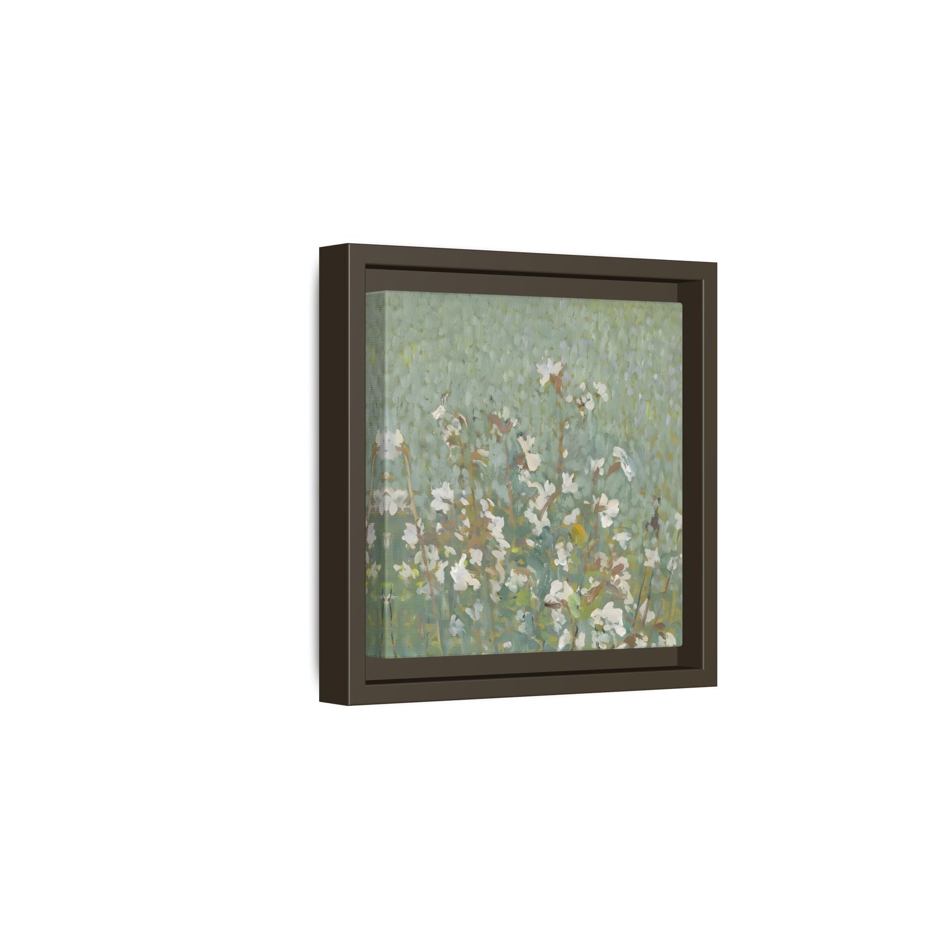 Green Abstract Wildflower Framed Canvas Wall Art Floral Vintage Print