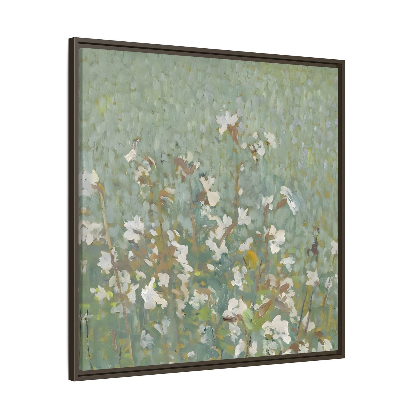 Green Abstract Wildflower Framed Canvas Wall Art Floral Vintage Print
