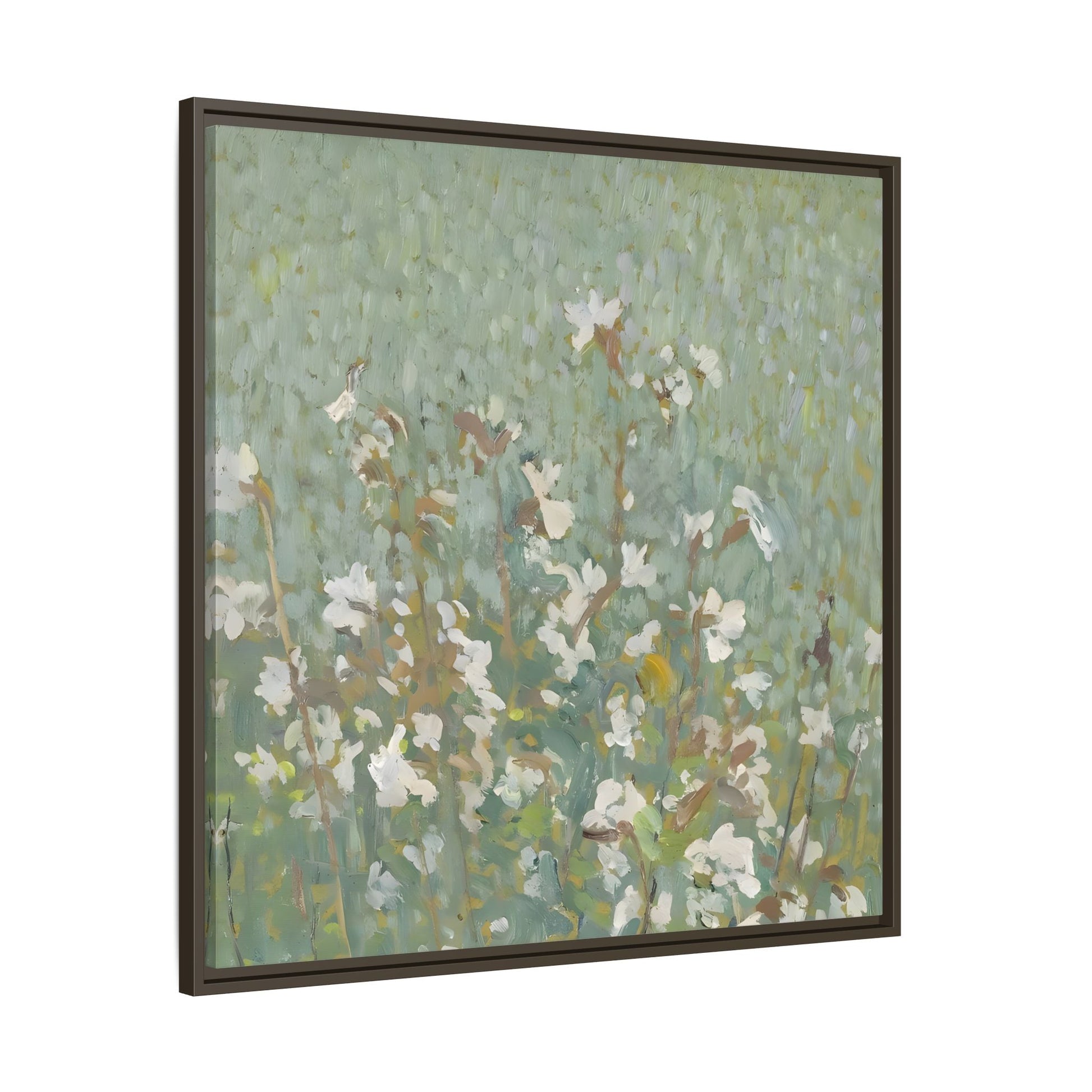 Green Abstract Wildflower Framed Canvas Wall Art Floral Vintage Print