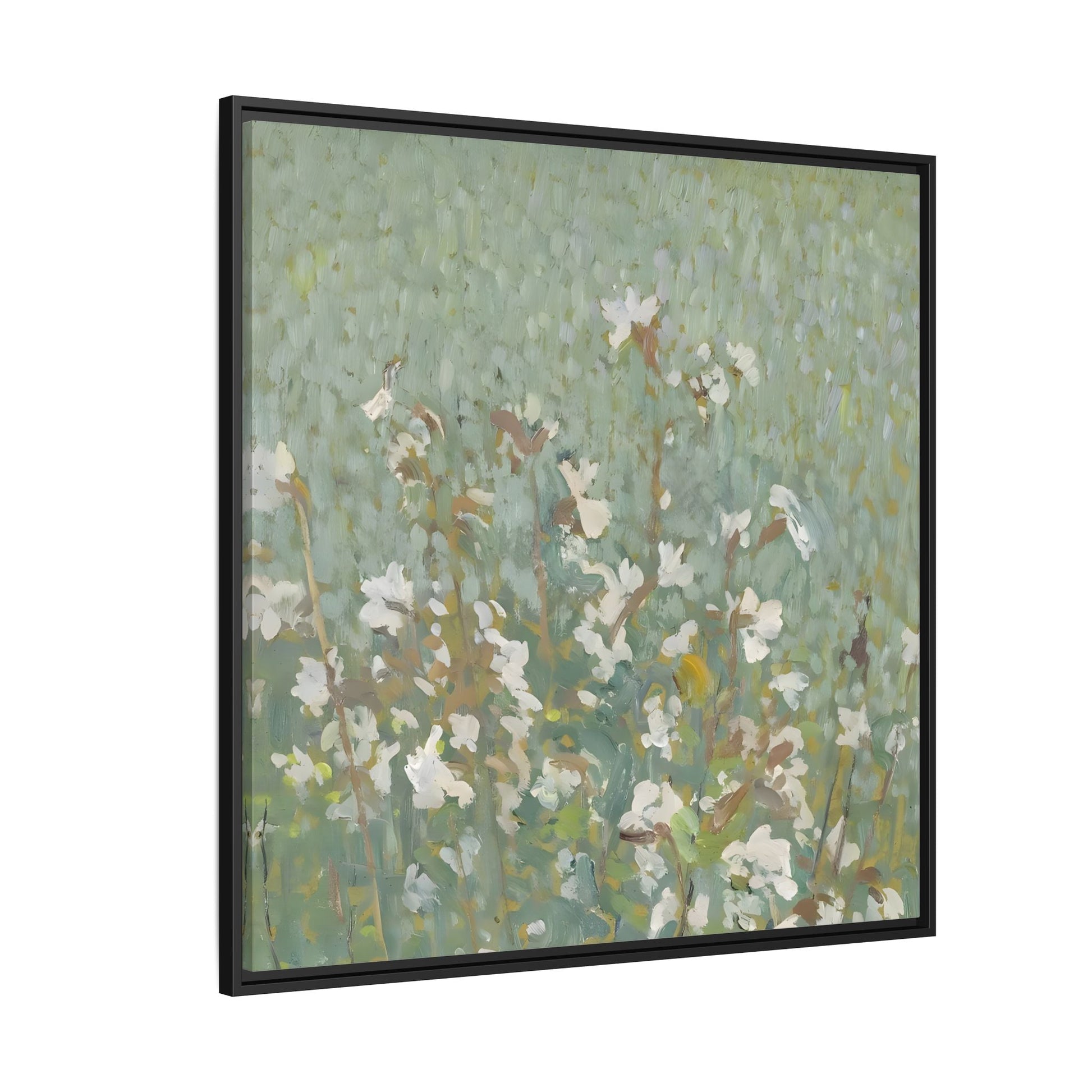Green Abstract Wildflower Framed Canvas Wall Art Floral Vintage Print