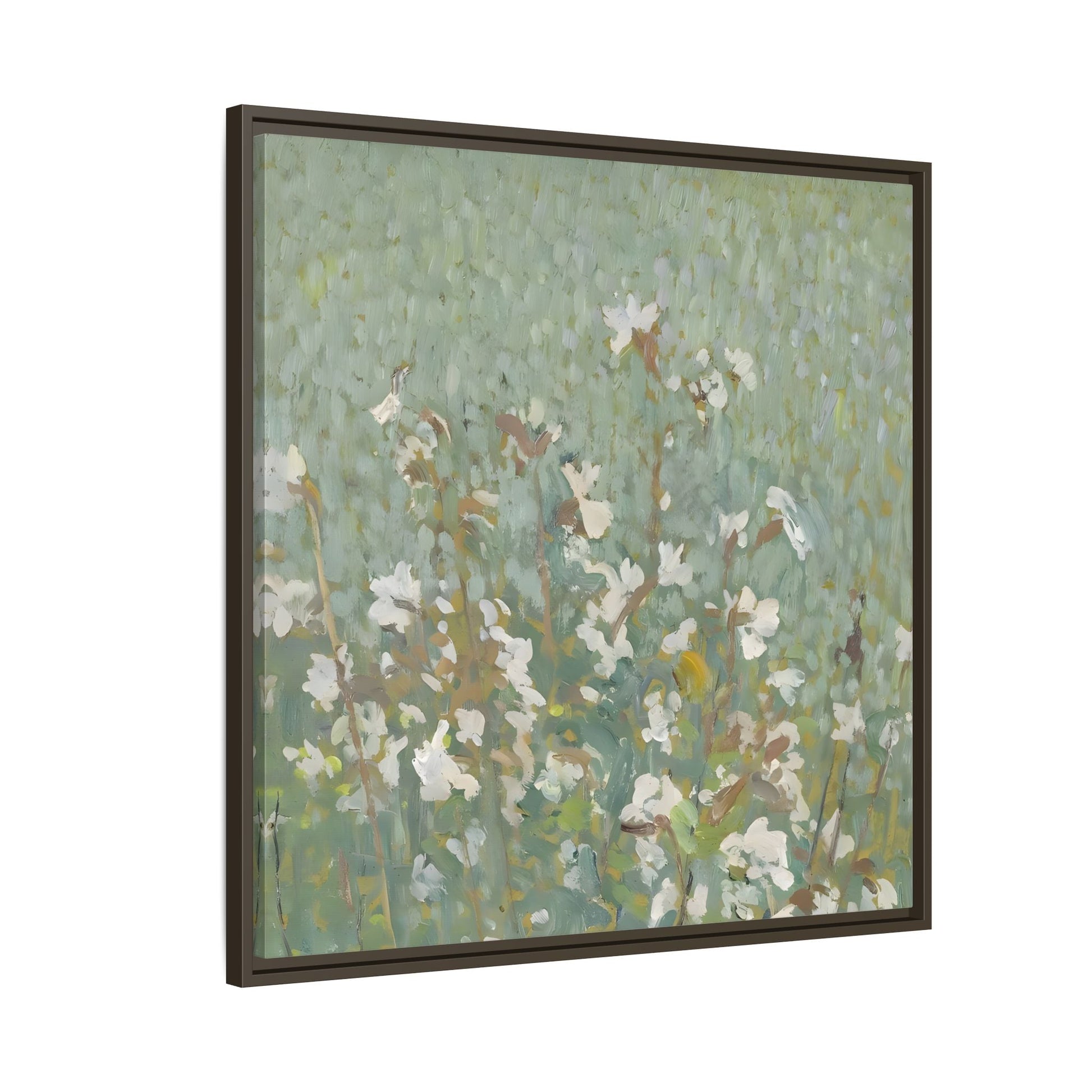 Green Abstract Wildflower Framed Canvas Wall Art Floral Vintage Print
