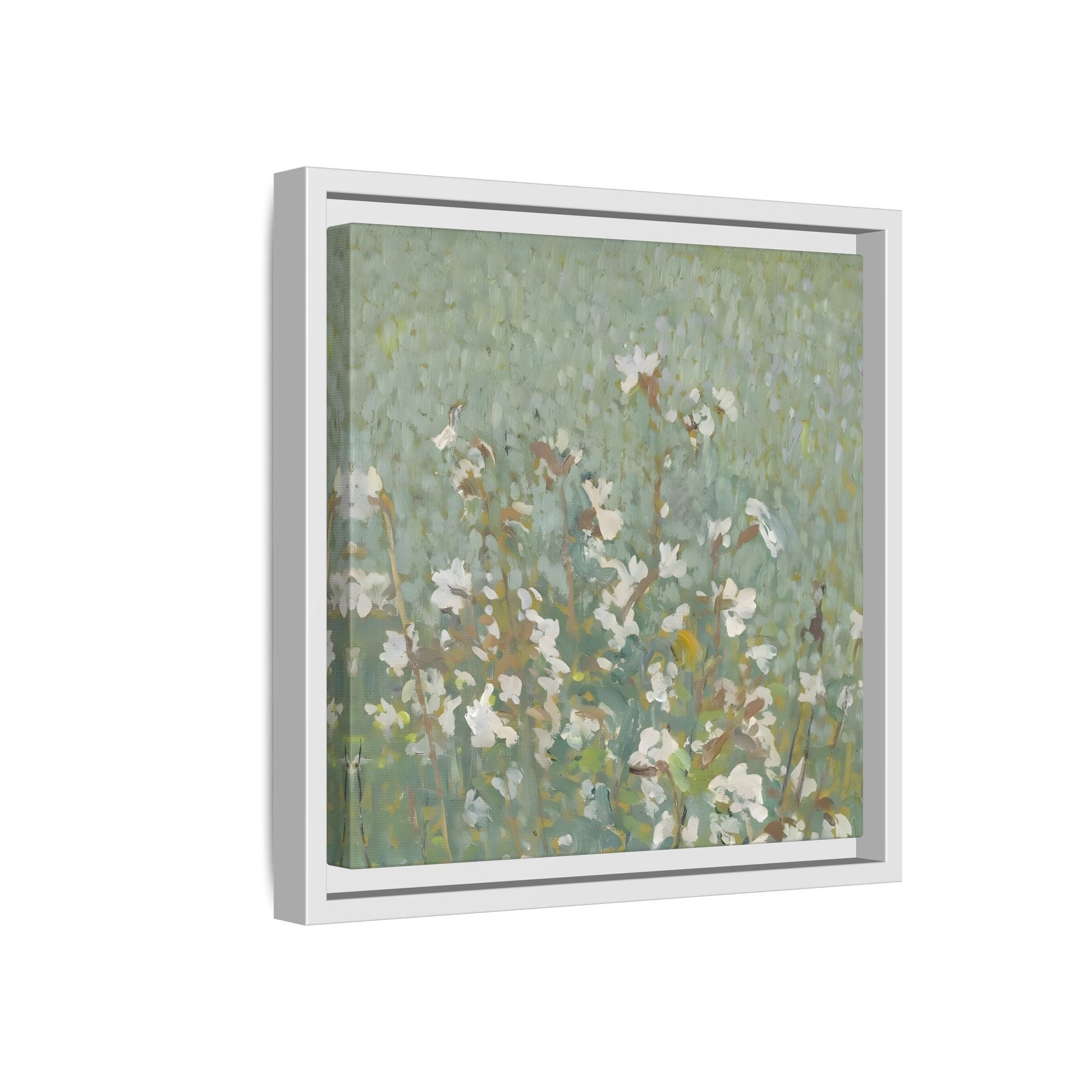 Green Abstract Wildflower Framed Canvas Wall Art Floral Vintage Print