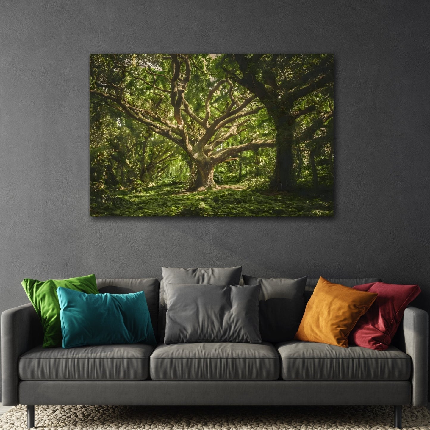 Green Forest Wall Art Canvas Print - Nature Tree Landscape for Living Room