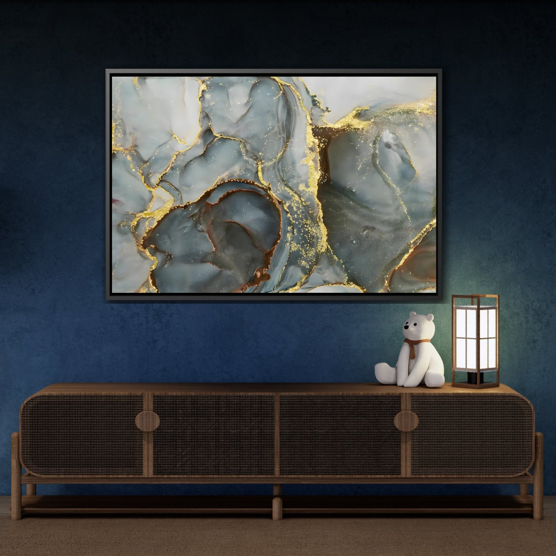 Green Gold Marble Fashion Wall Art Canvas Print - Modern Abstract Artwork in Frame