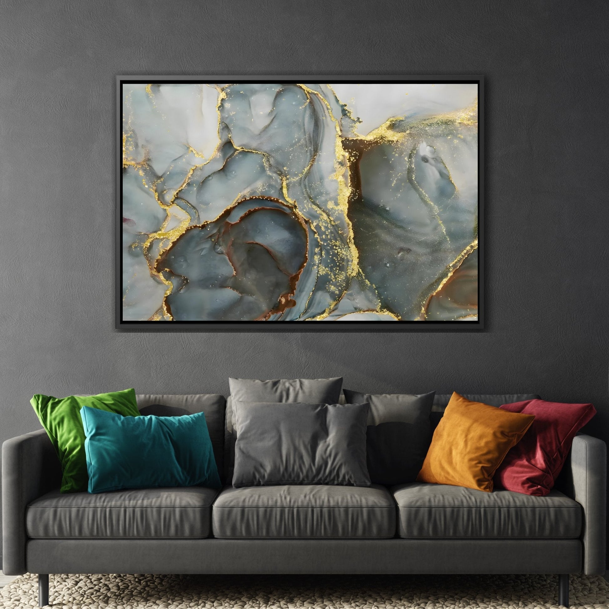 Green Gold Marble Fashion Wall Art Canvas Print - Modern Abstract Artwork in Frame