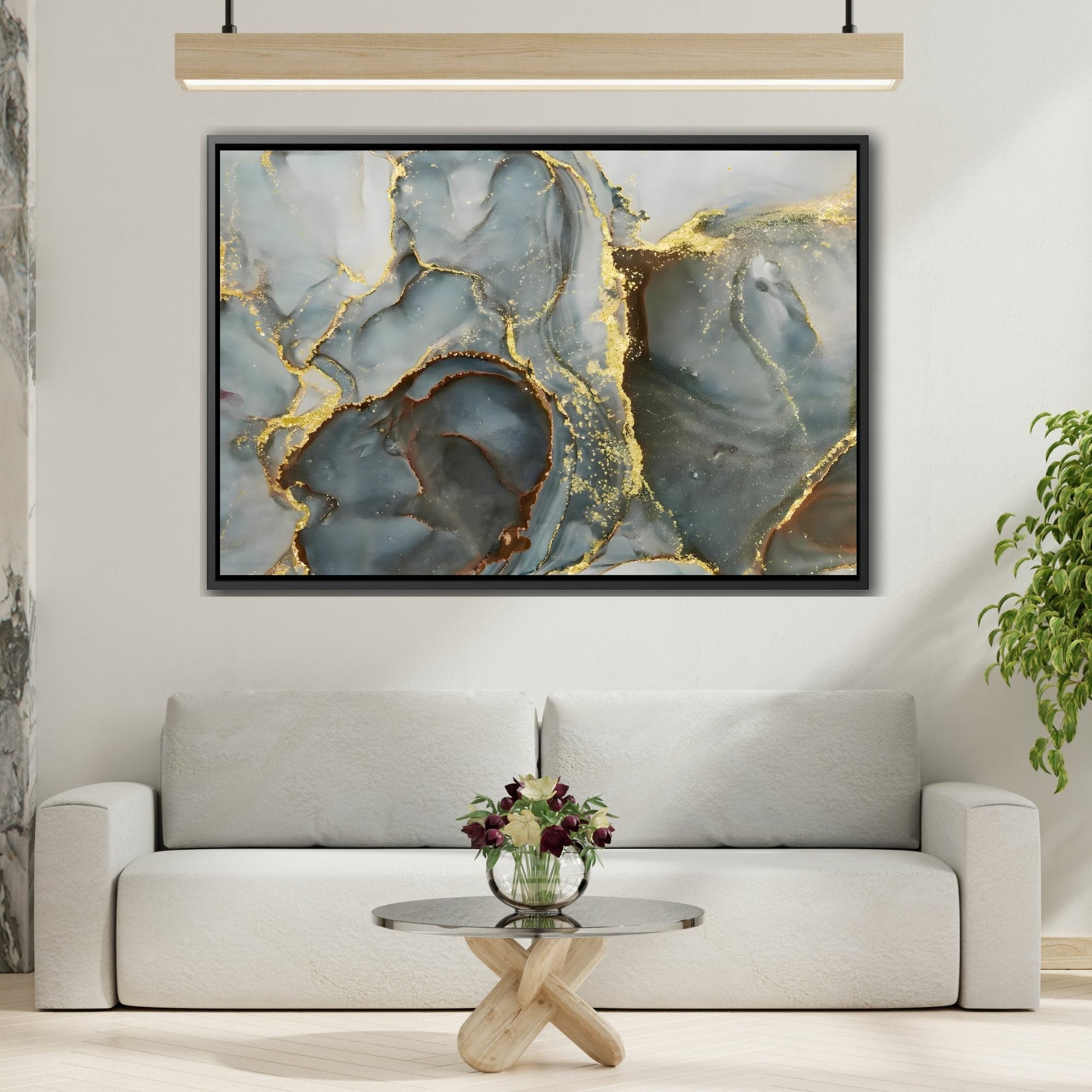 Green Gold Marble Fashion Wall Art Canvas Print - Modern Abstract Artwork in Frame