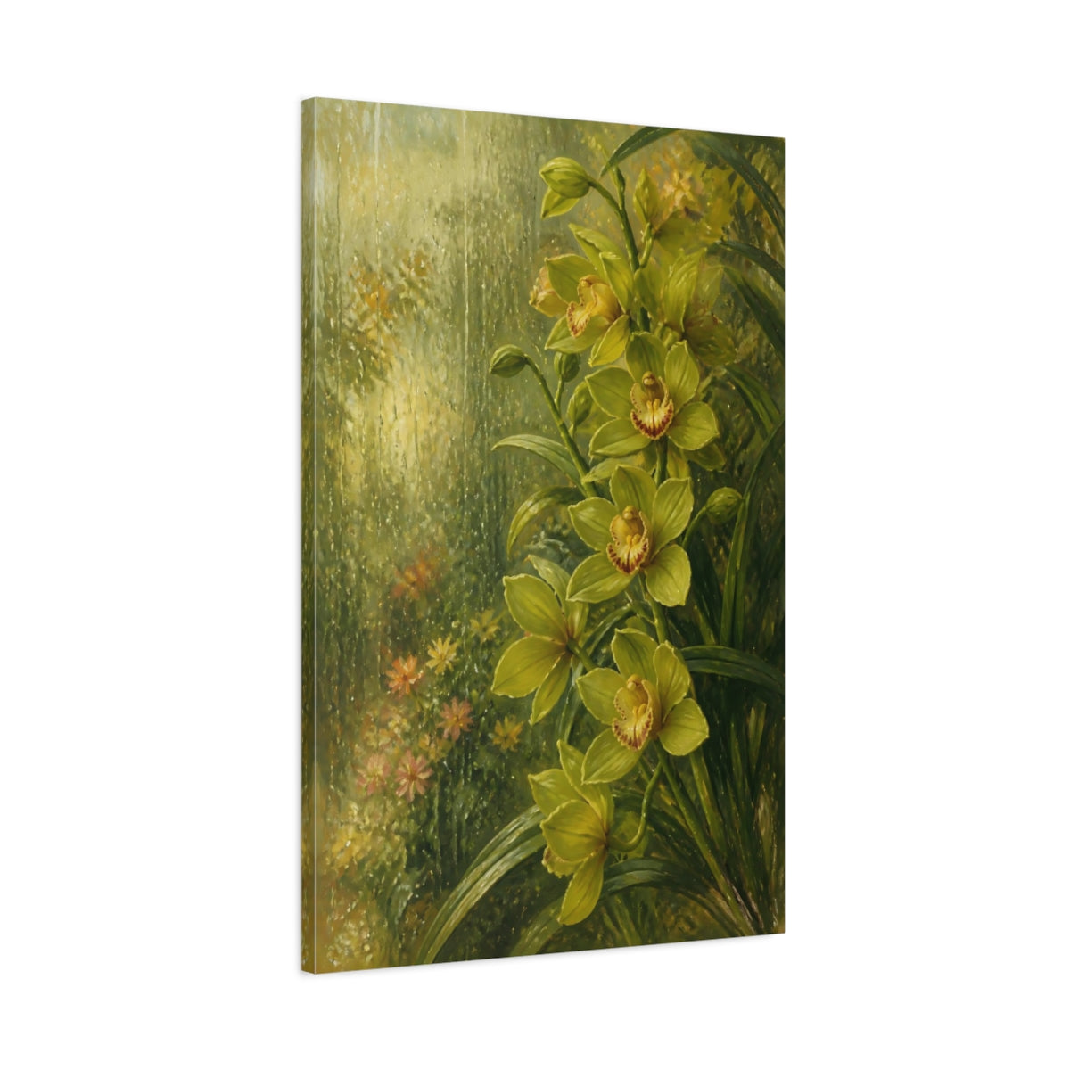 Main Mockup. Green Orchid Flower Spray shown as canvas print