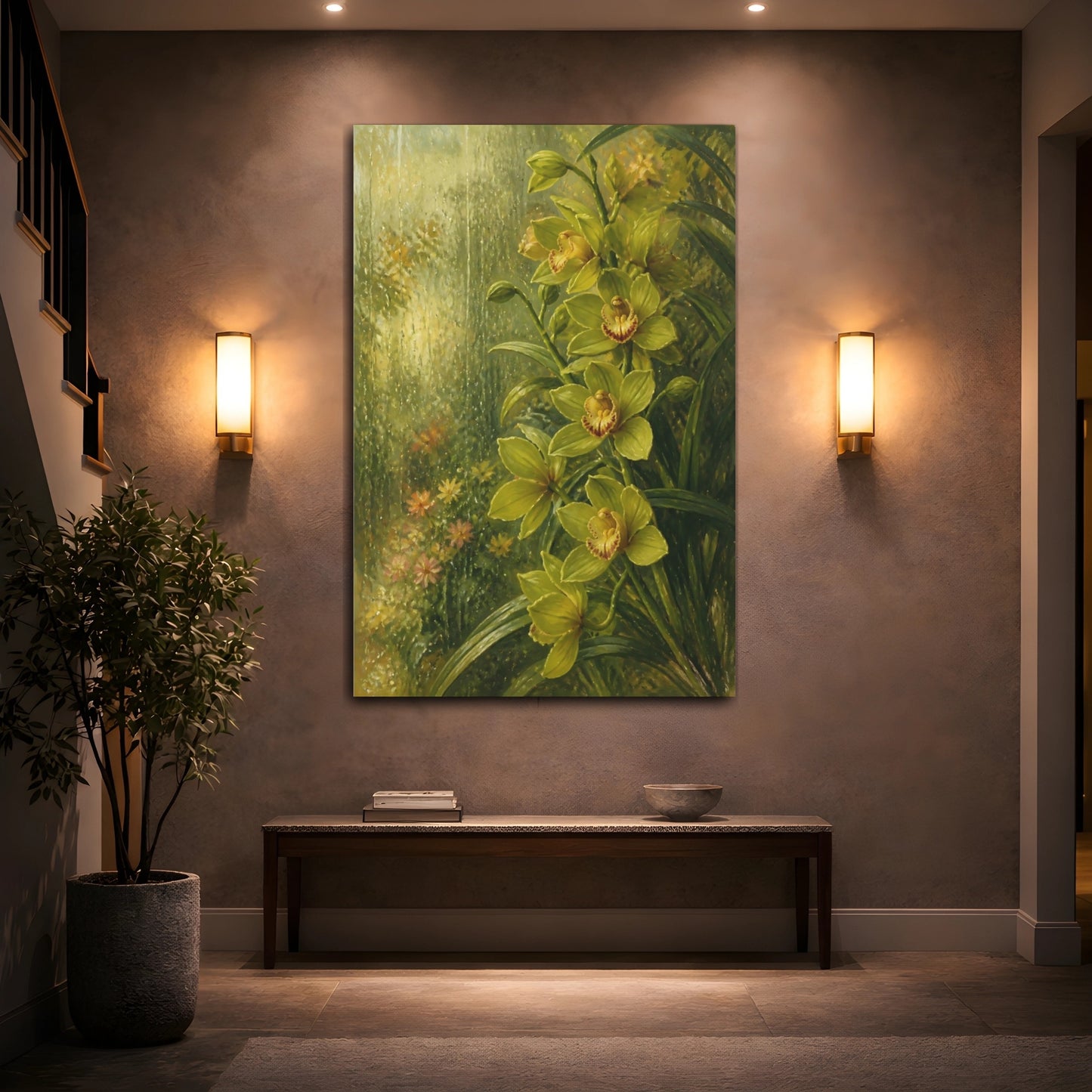 Mockup 2. Green Orchid Flower Spray shown as canvas print