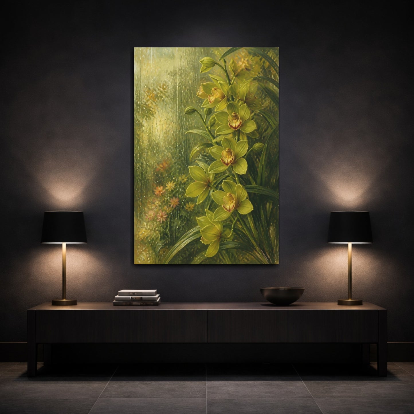 Mockup 3. Green Orchid Flower Spray shown as canvas print
