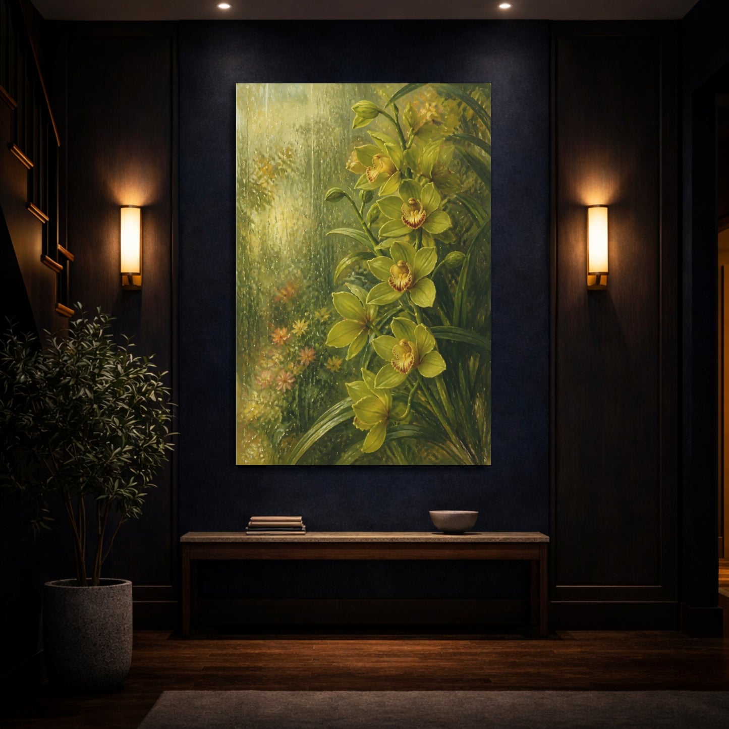 Mockup 4. Green Orchid Flower Spray shown as canvas print