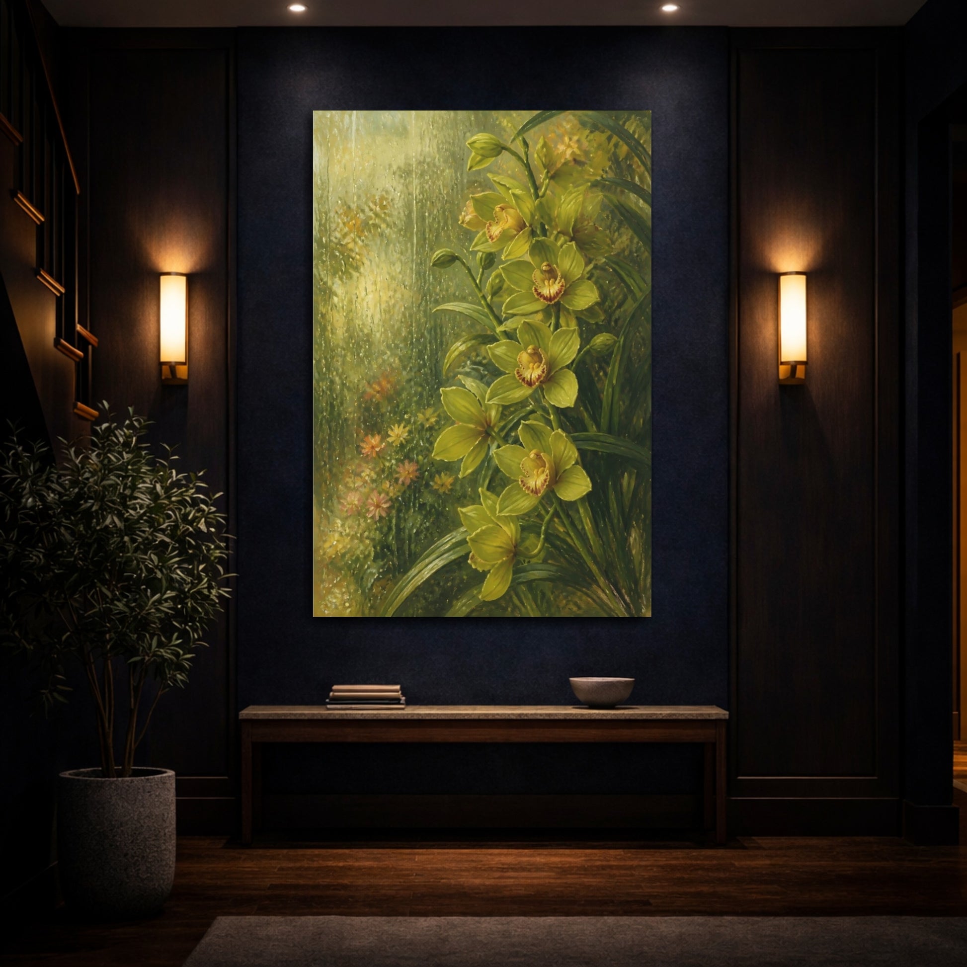 Mockup 4. Green Orchid Flower Spray shown as canvas print