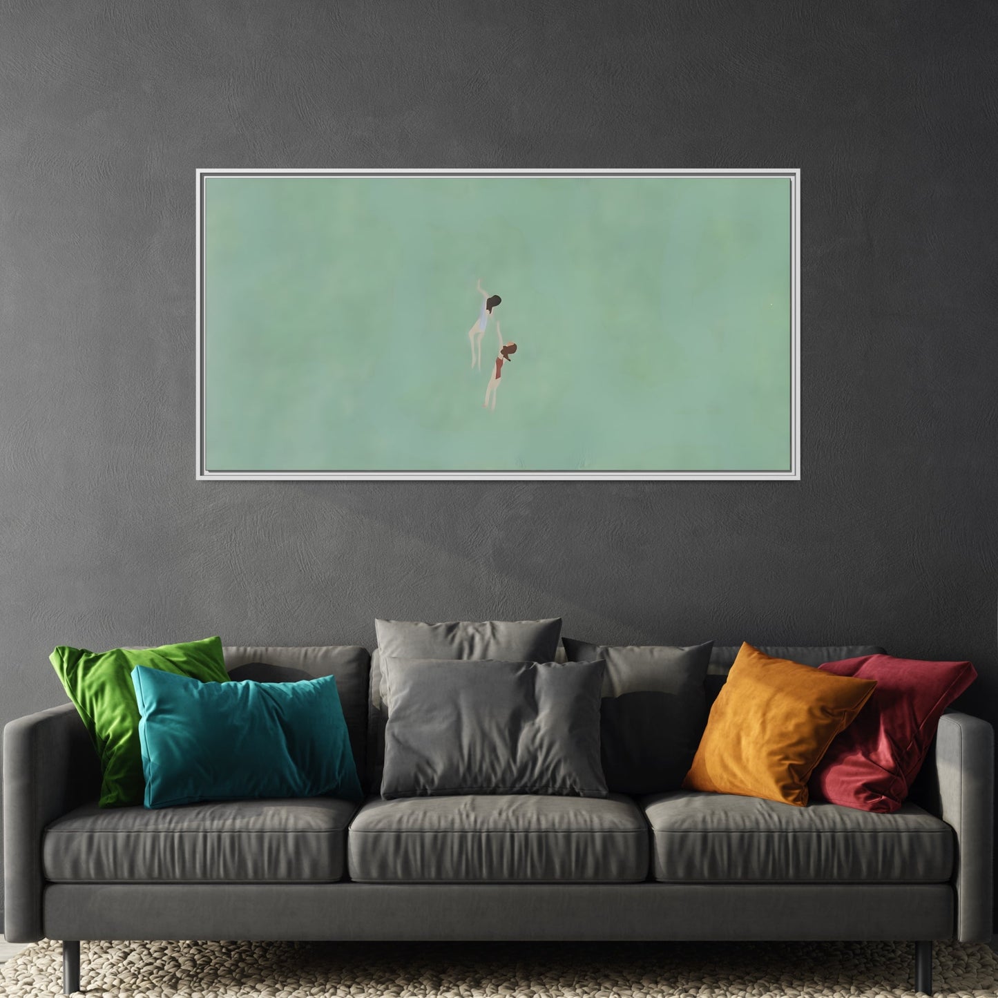 Green Vintage Minimalist Framed Canvas Art - Swiming into the Sea - YesArtYes