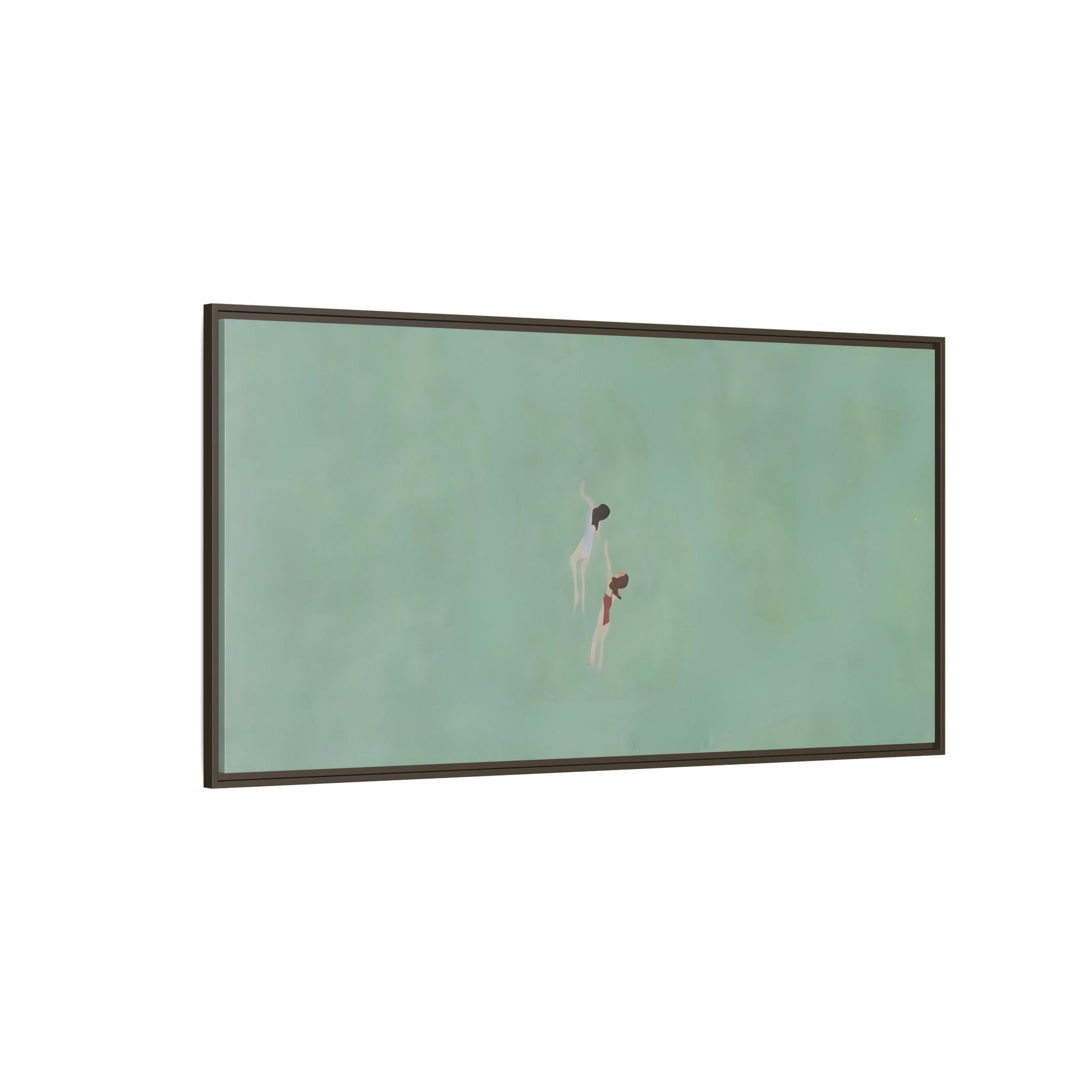 Green Vintage Minimalist Framed Canvas Art - Swiming into the Sea - YesArtYes