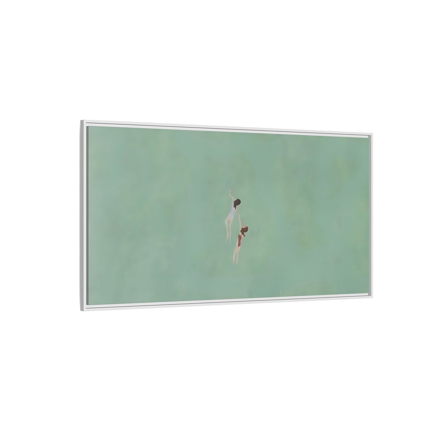 Green Vintage Minimalist Framed Canvas Art - Swiming into the Sea - YesArtYes