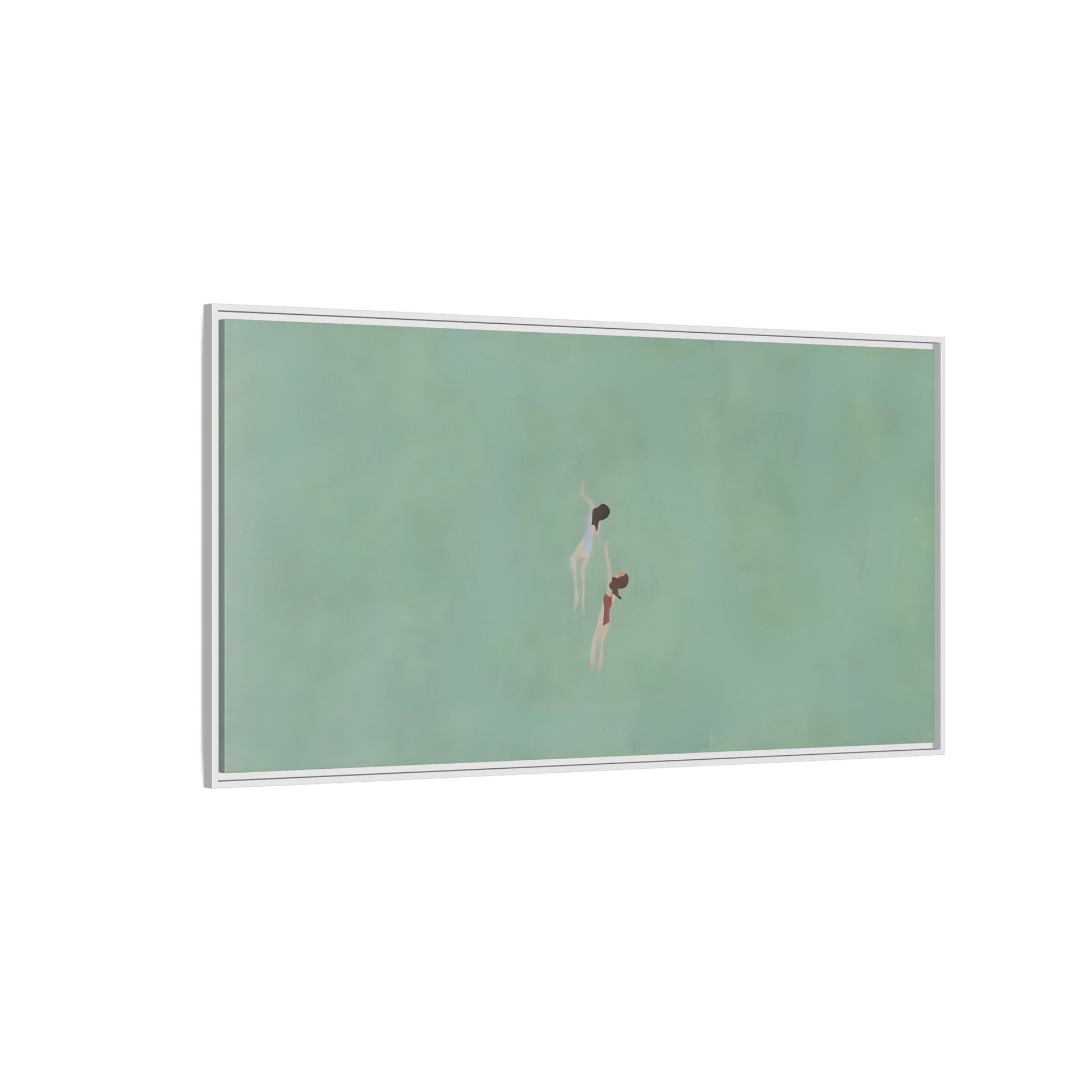 Green Vintage Minimalist Framed Canvas Art - Swiming into the Sea - YesArtYes