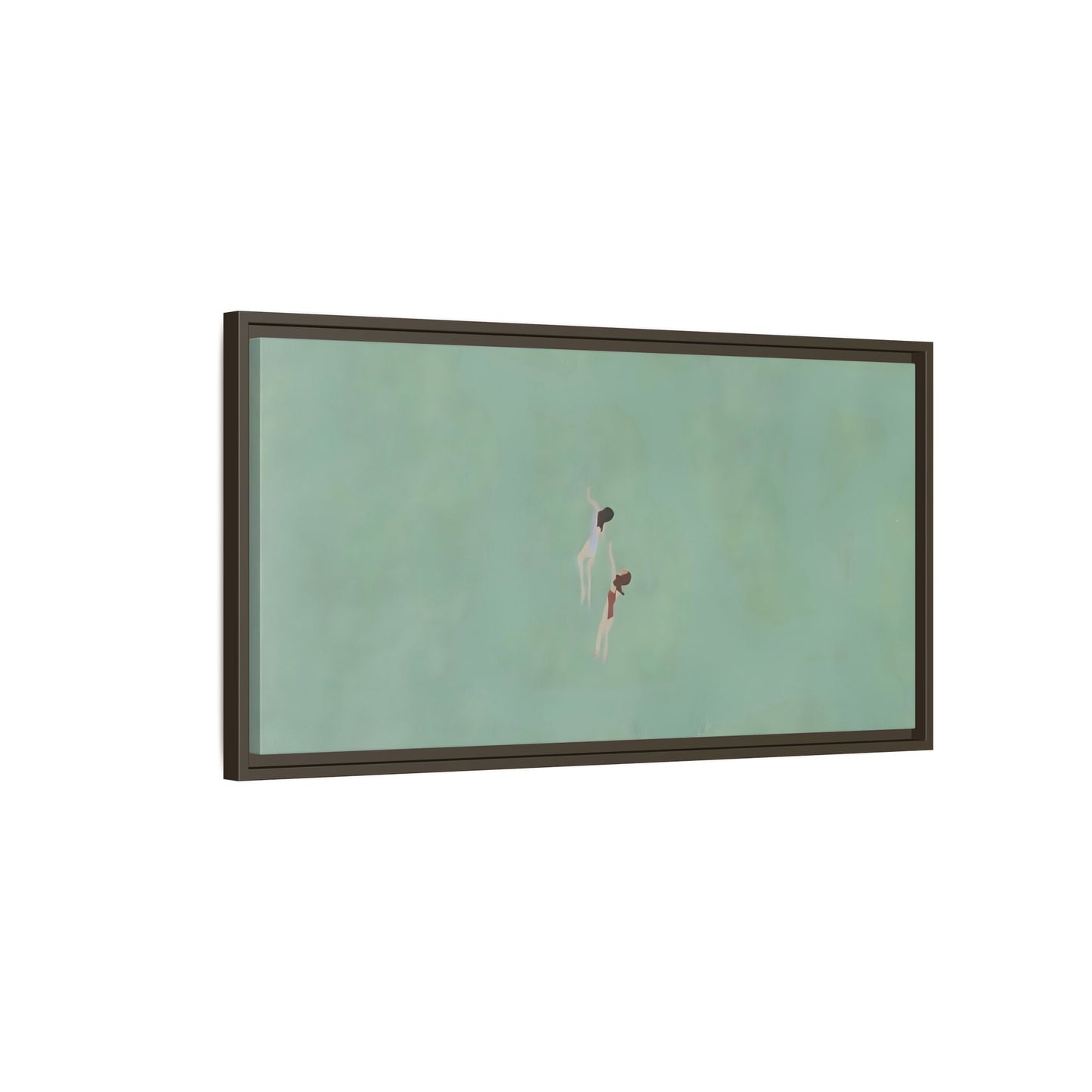 Green Vintage Minimalist Framed Canvas Art - Swiming into the Sea - YesArtYes
