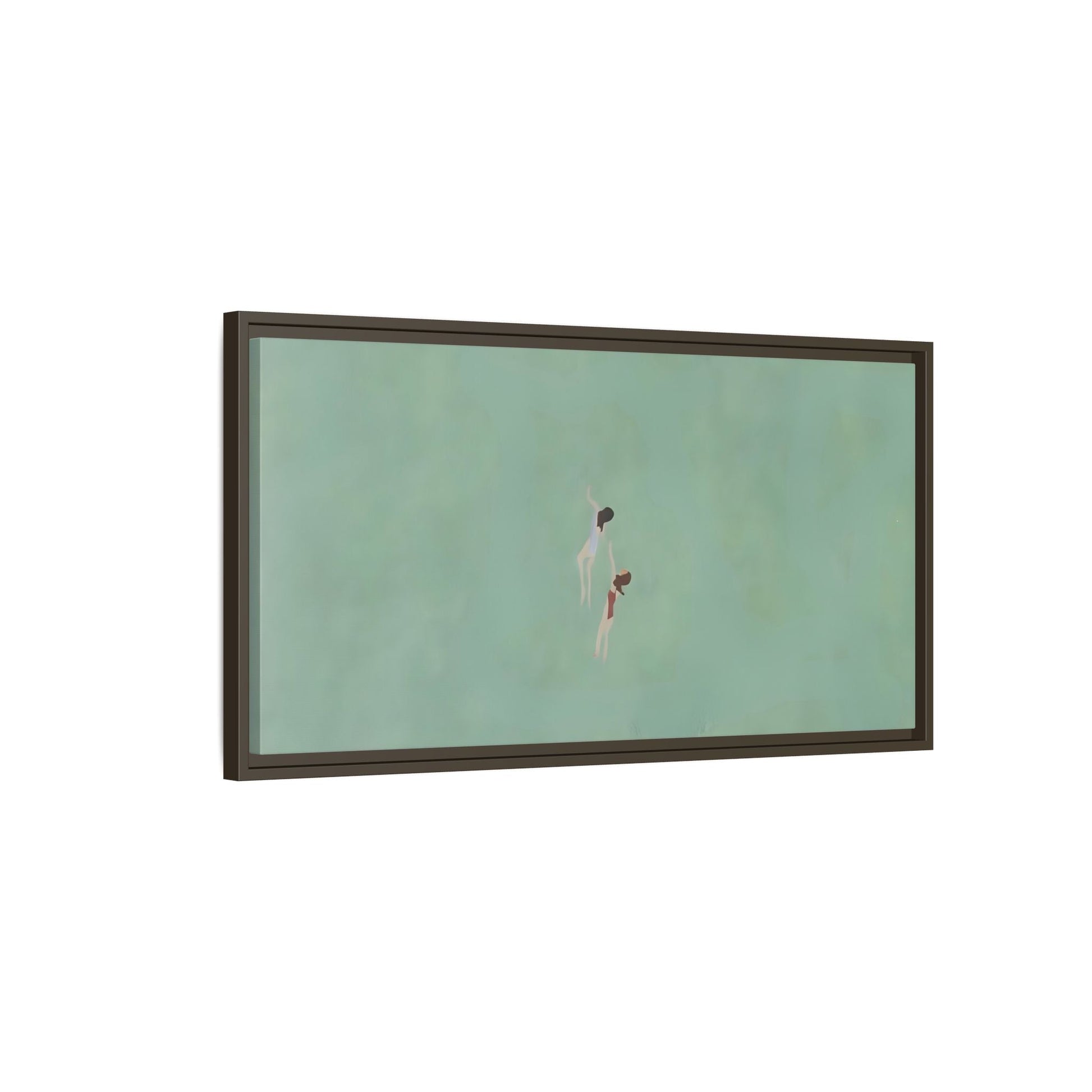 Green Vintage Minimalist Framed Canvas Art - Swiming into the Sea - YesArtYes