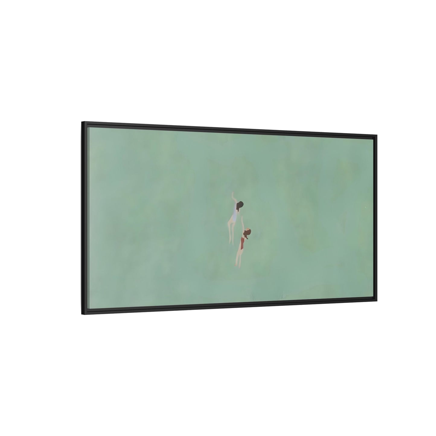 Green Vintage Minimalist Framed Canvas Art - Swiming into the Sea - YesArtYes