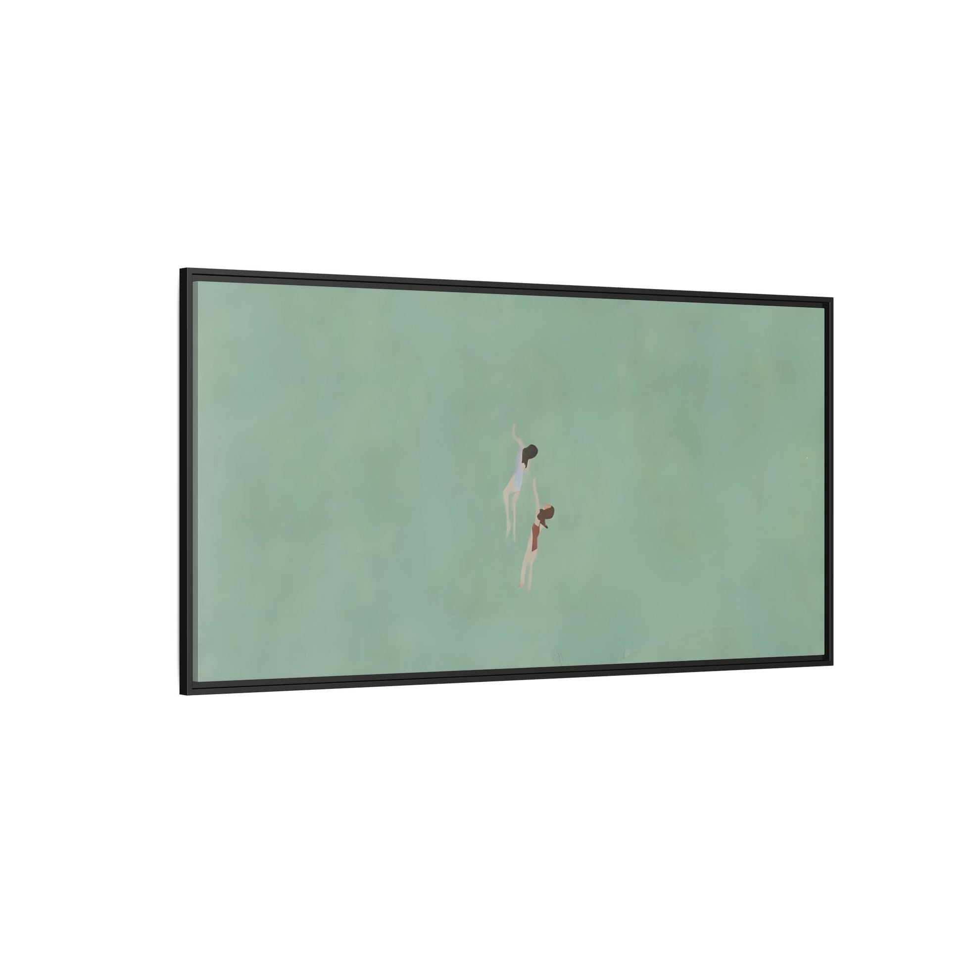 Green Vintage Minimalist Framed Canvas Art - Swiming into the Sea - YesArtYes