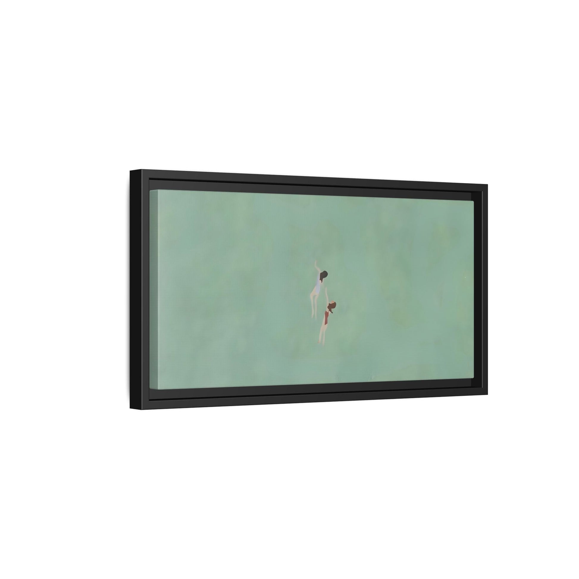 Green Vintage Minimalist Framed Canvas Art - Swiming into the Sea - YesArtYes