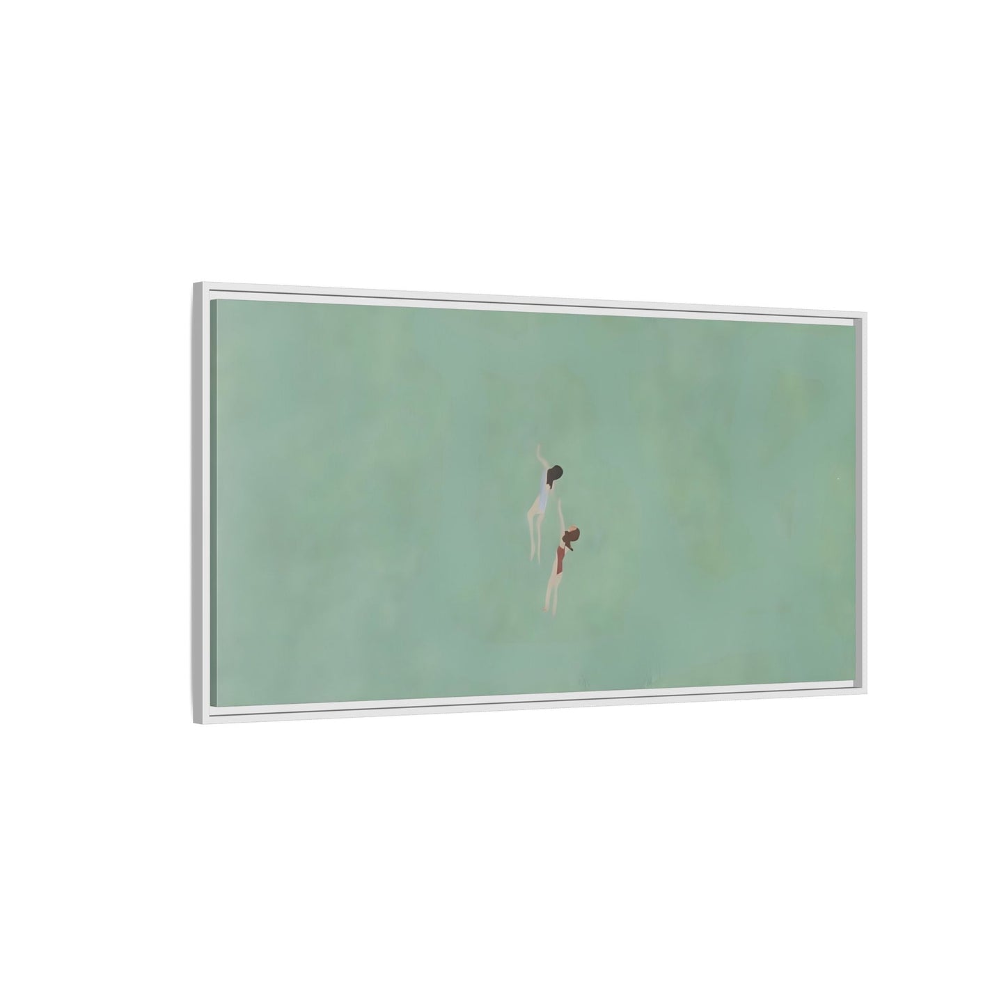 Green Vintage Minimalist Framed Canvas Art - Swiming into the Sea - YesArtYes